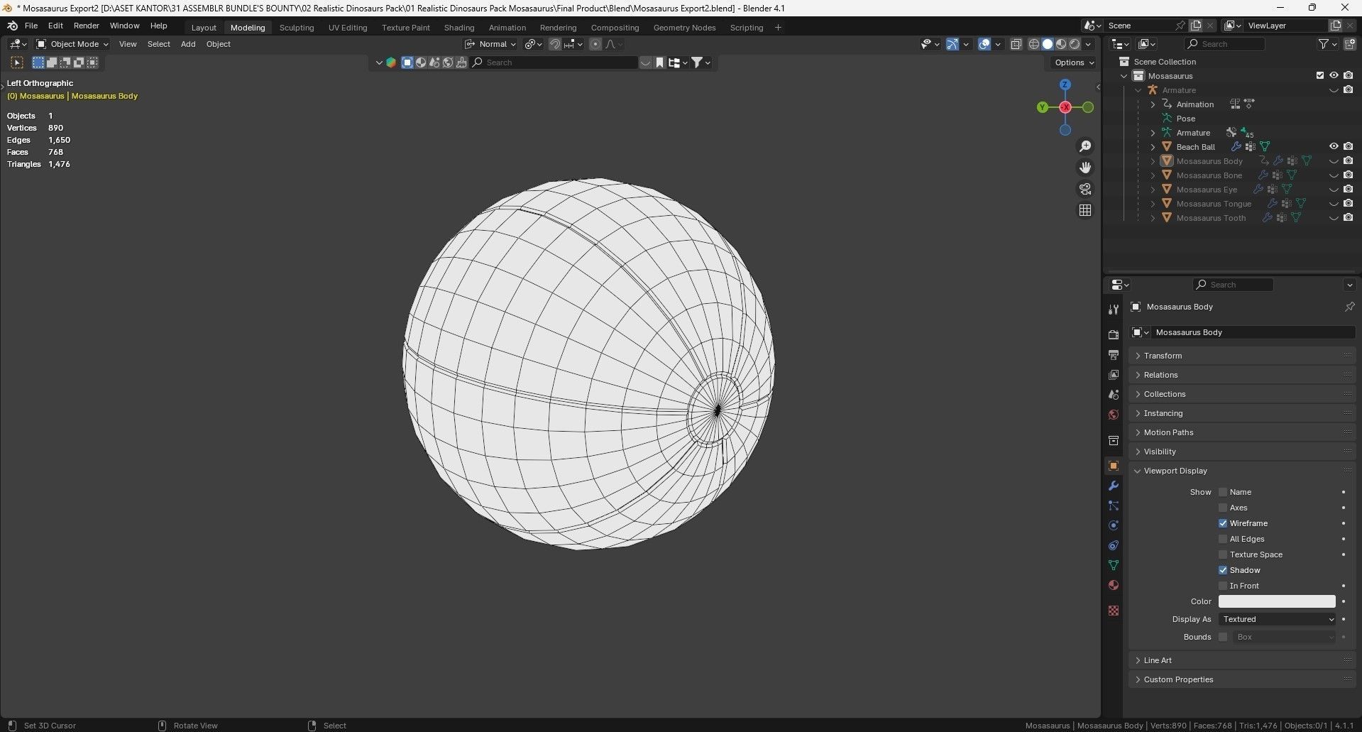 Low poly Realistic Dinosaur - Mosasaur Low-poly 3D model_14
