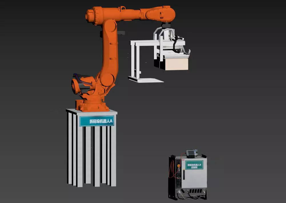 dismantling and palletizing robot workstation Low-poly 3D model_0