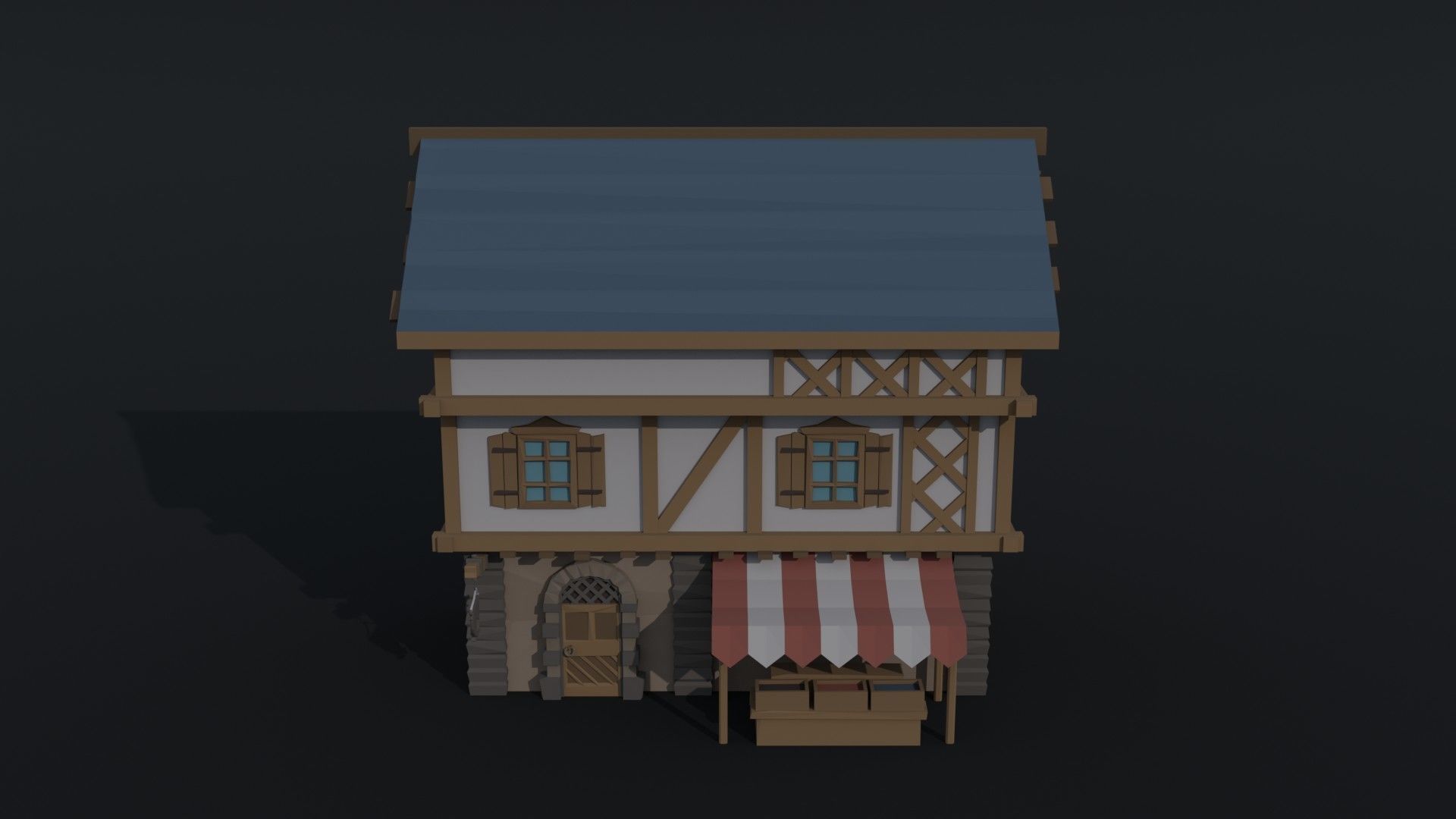 Cartoon medieval house 4 Polygonal Style Low-poly 3D model_2