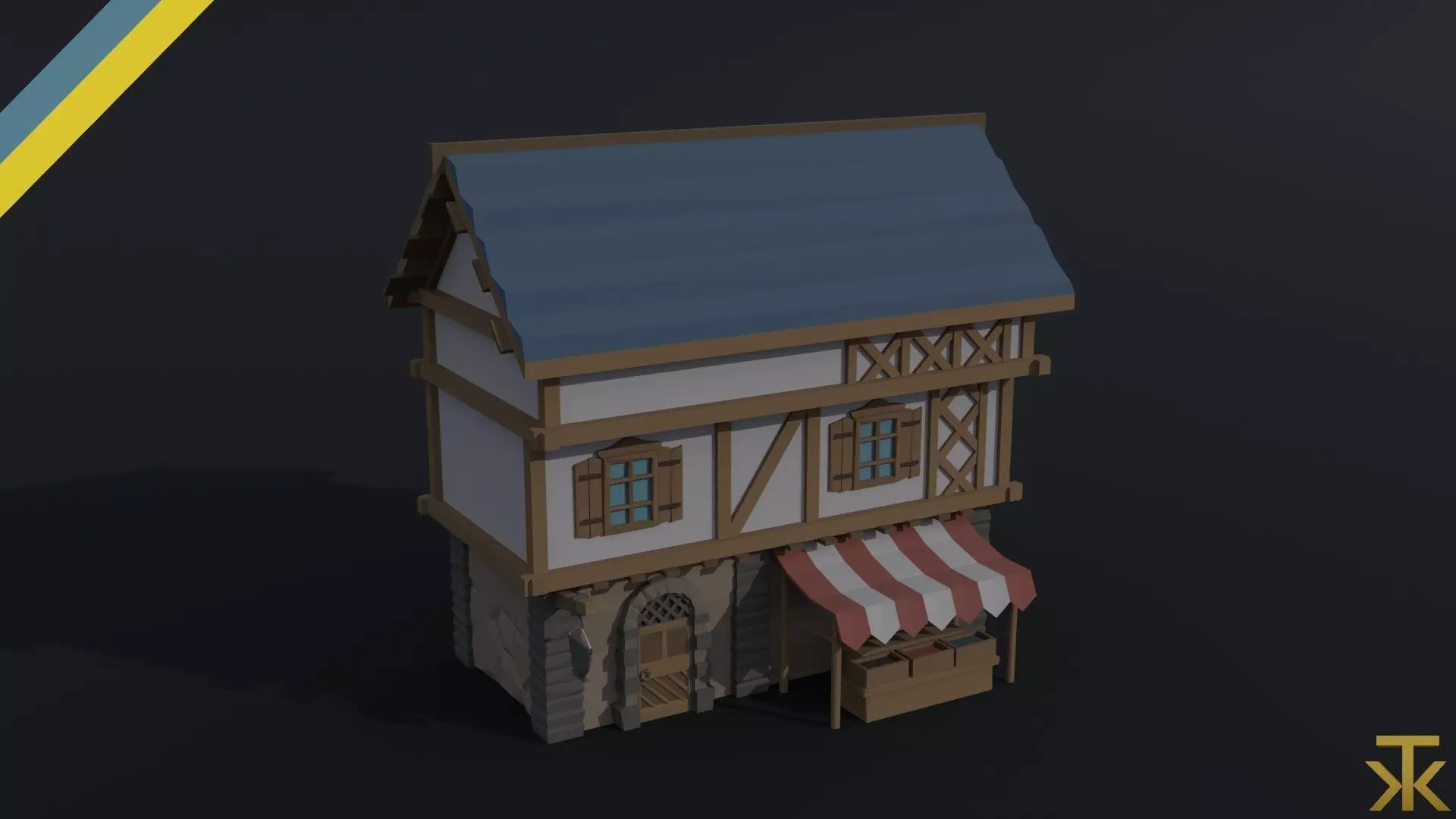 Cartoon medieval house 4 Polygonal Style Low-poly 3D model_0