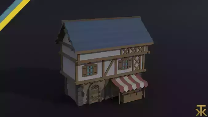 Cartoon medieval house 4 Polygonal Style