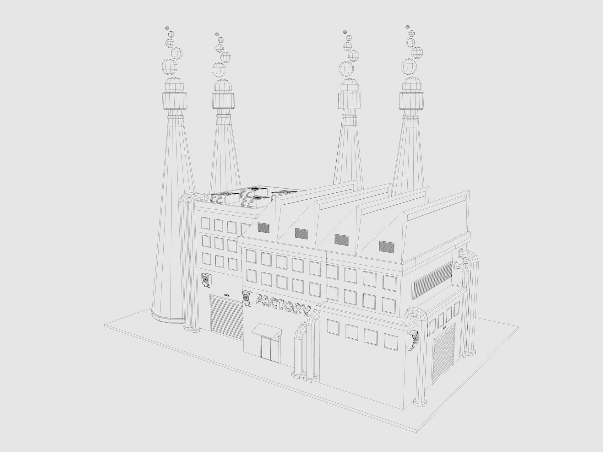Cartoon Factory Low-poly 3D model_5