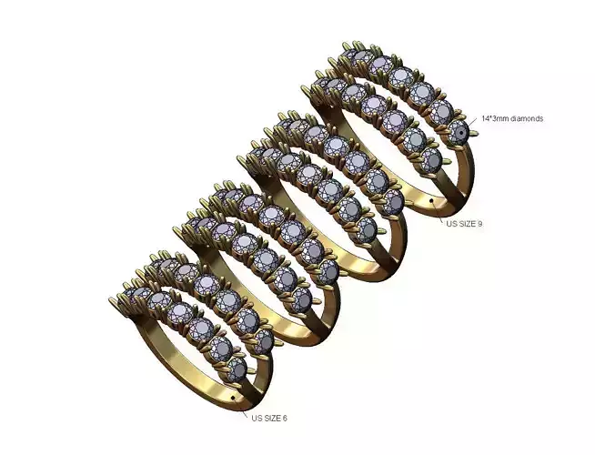 Double row half eternity 3mm diamonds ring US sizes 6to9