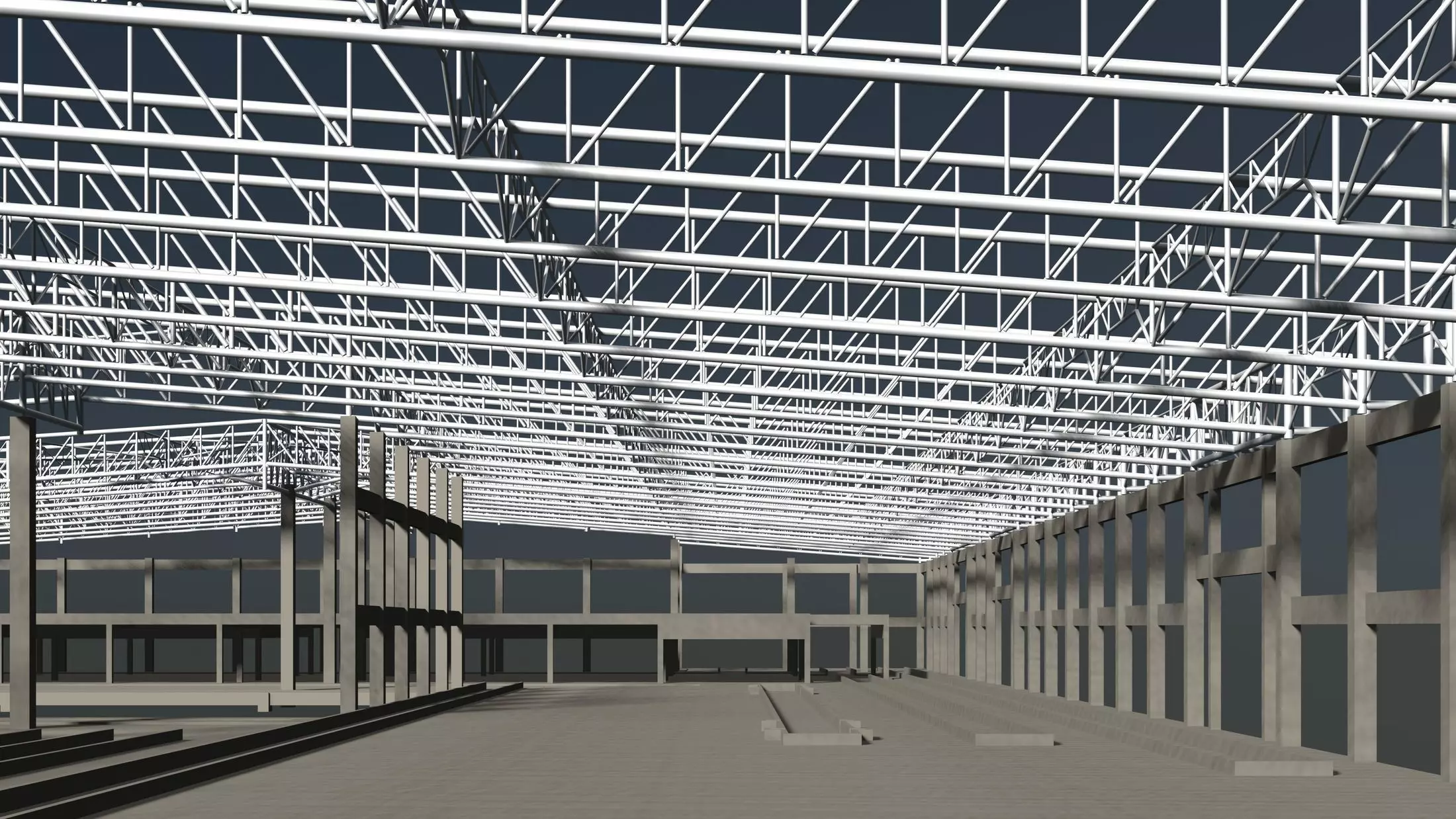 Factory in structure frame 3D model_0