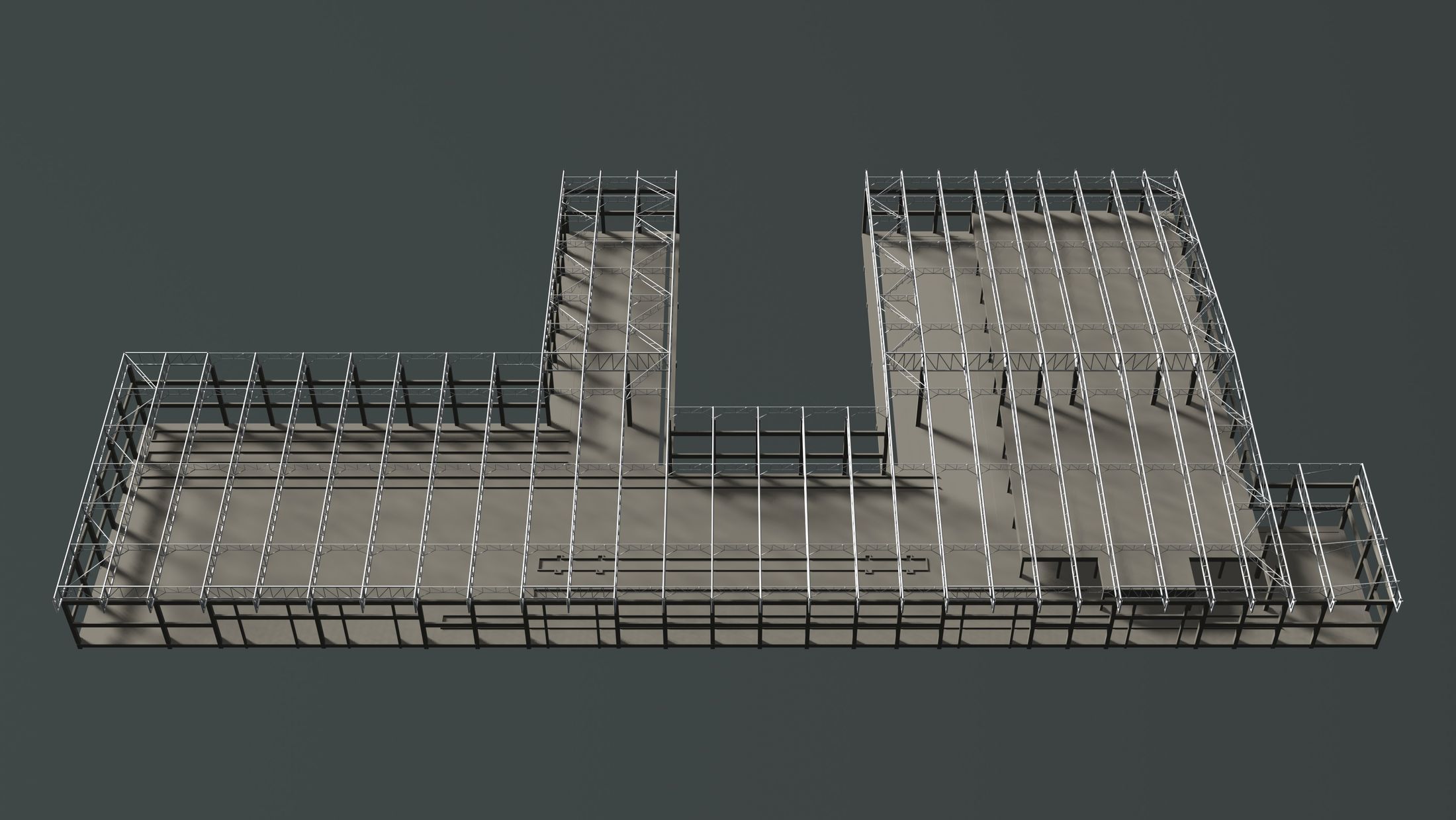 Factory in structure frame 3D model_2