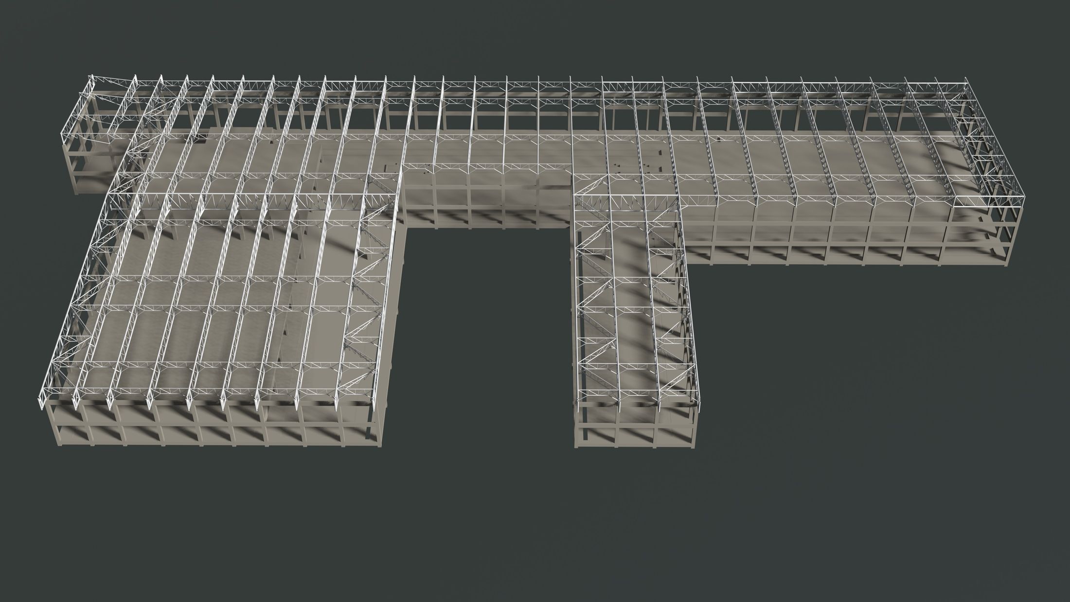Factory in structure frame 3D model_4