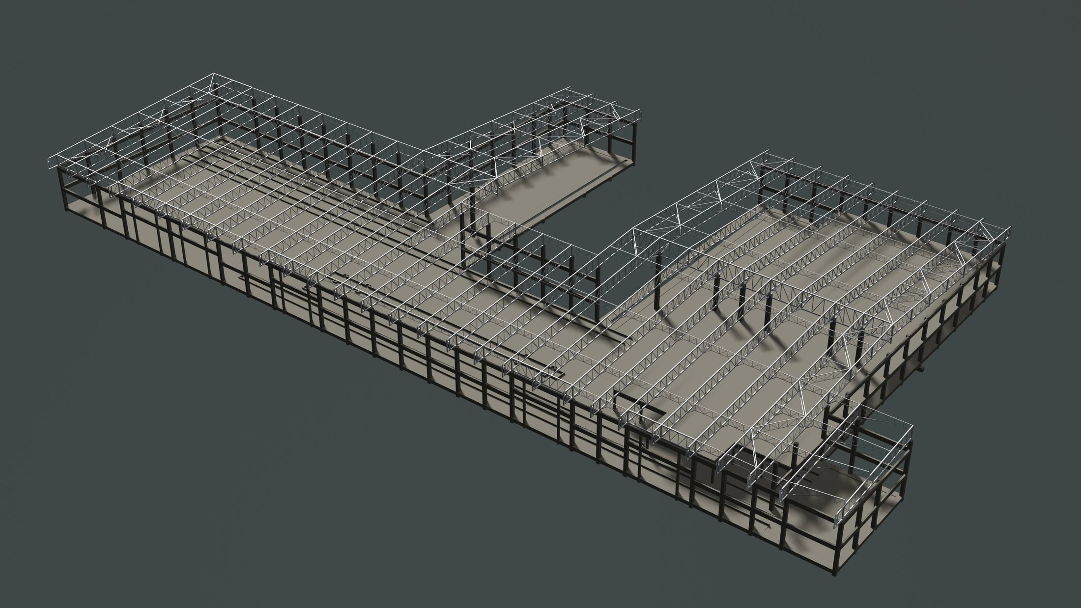 Factory in structure frame 3D model_6
