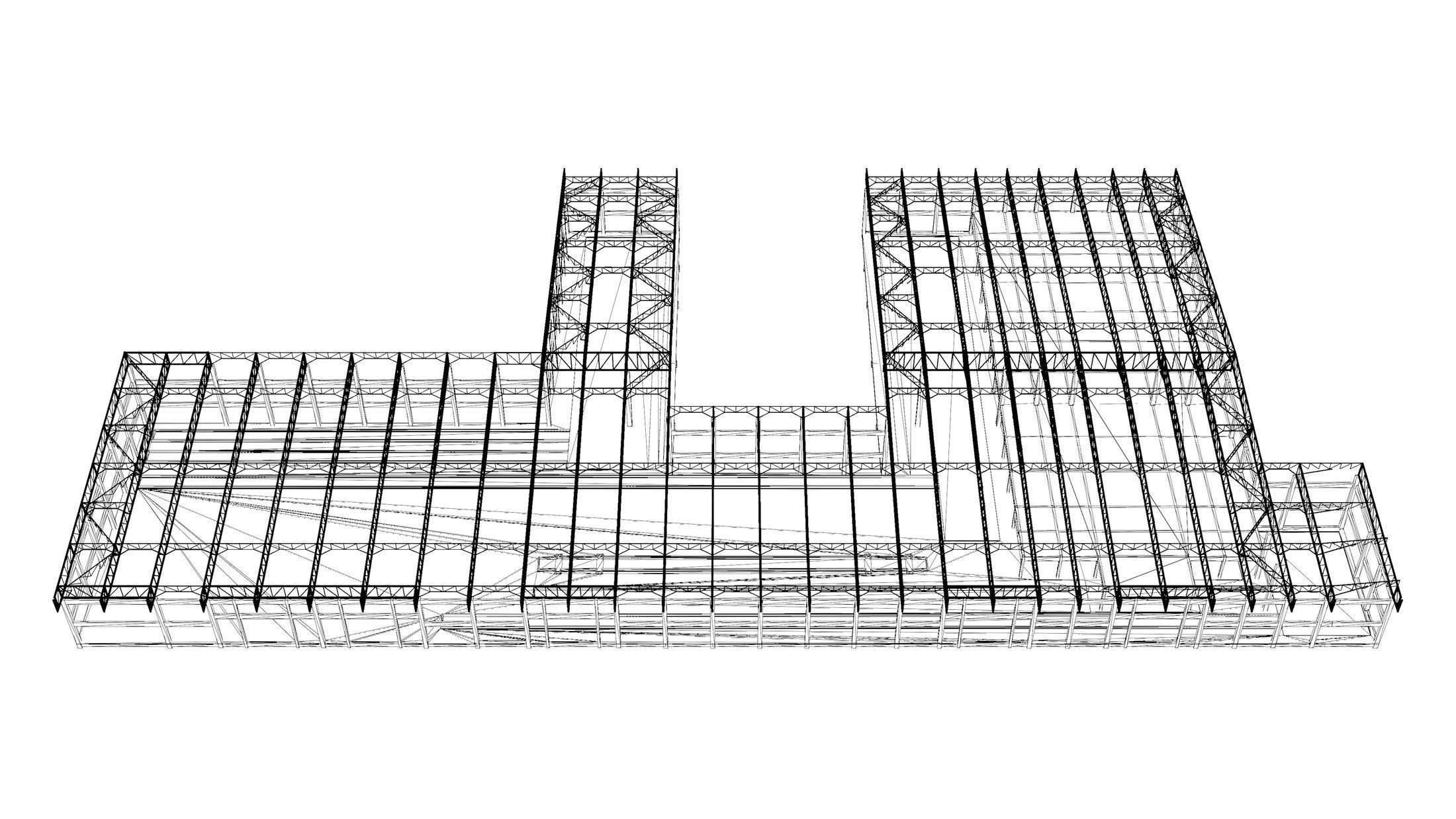 Factory in structure frame 3D model_9