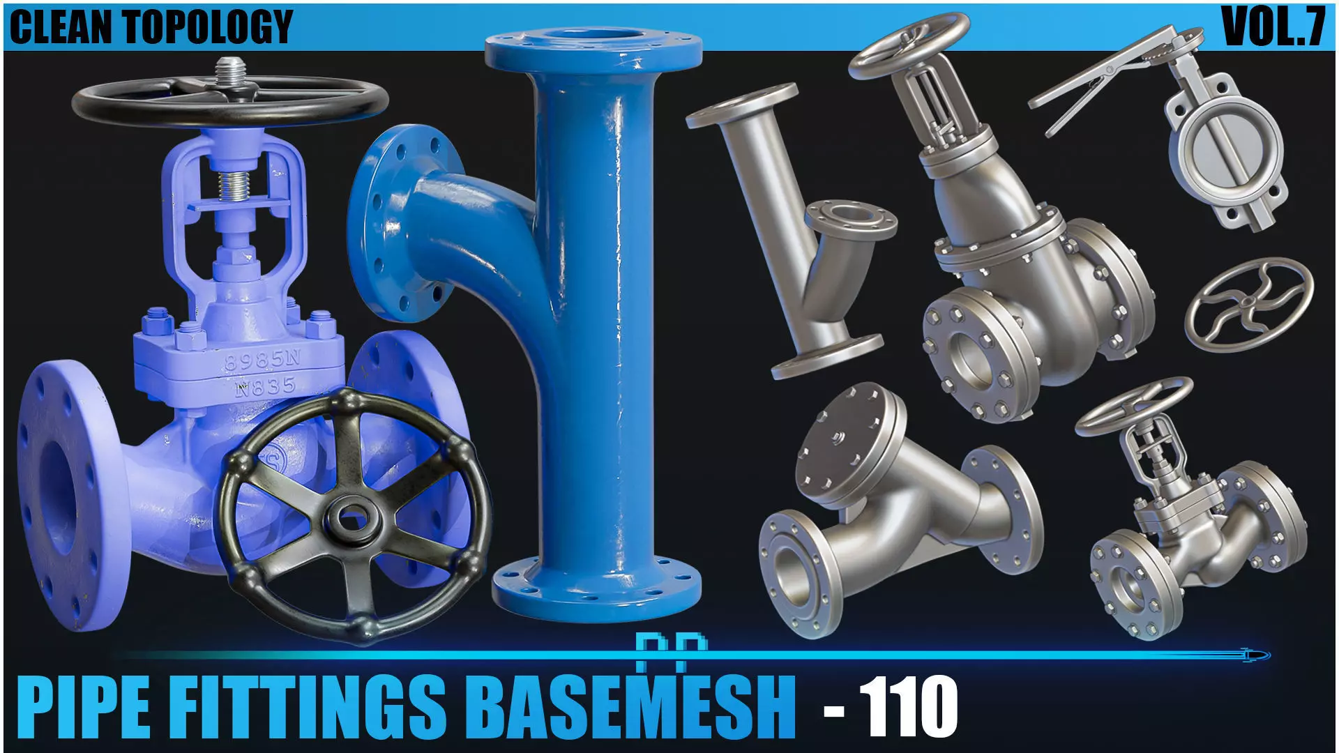 110 Pipe Fitting Basemesh Low-poly 3D model_0