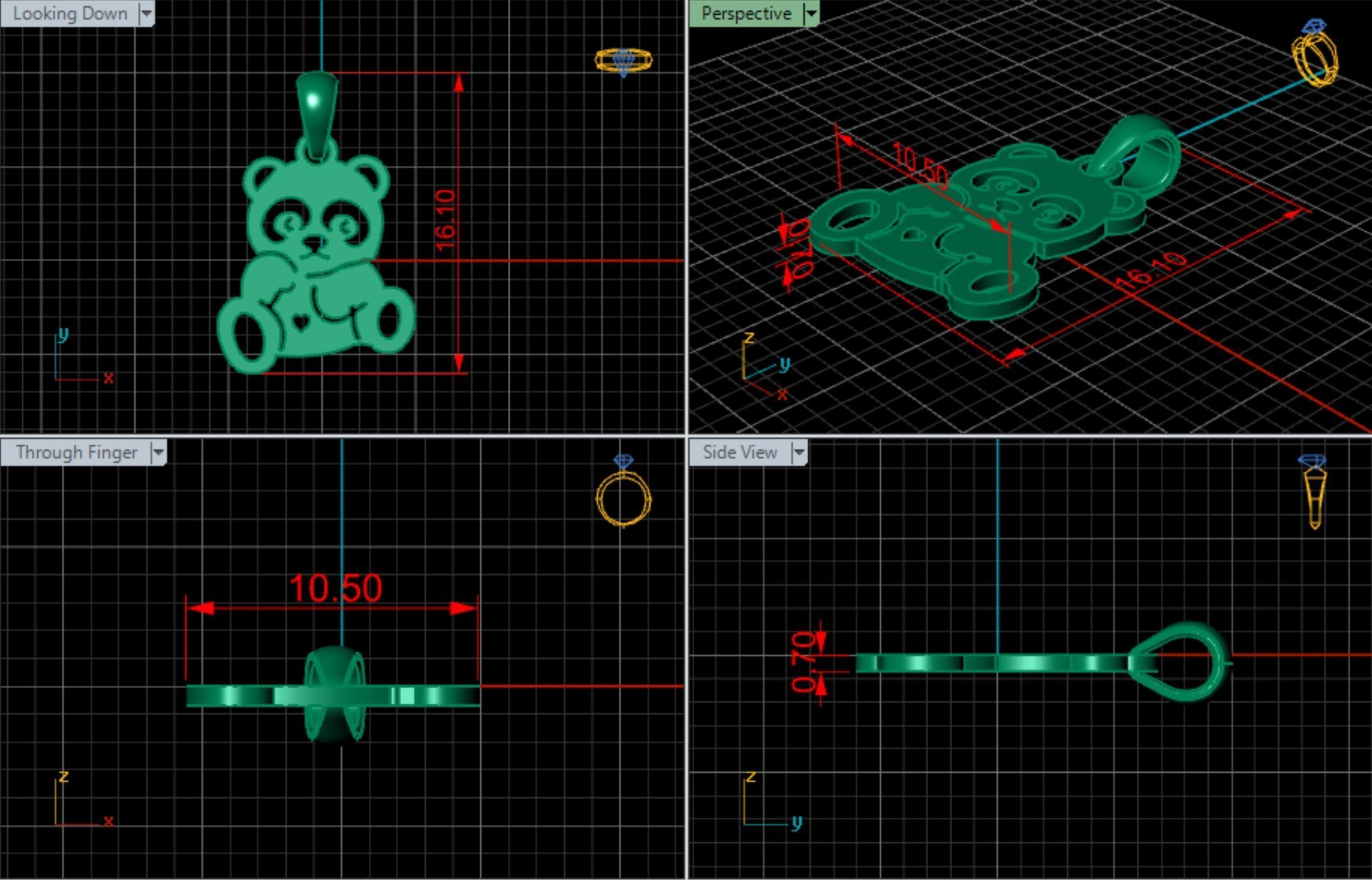 Hollow Teddy Bear Pendant 3DM STL OBJ MTL 3D print model_4