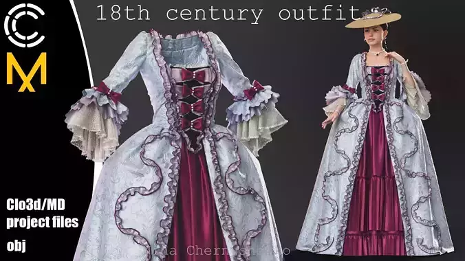 18th century outfit - Marvelous Designer project and OBJ