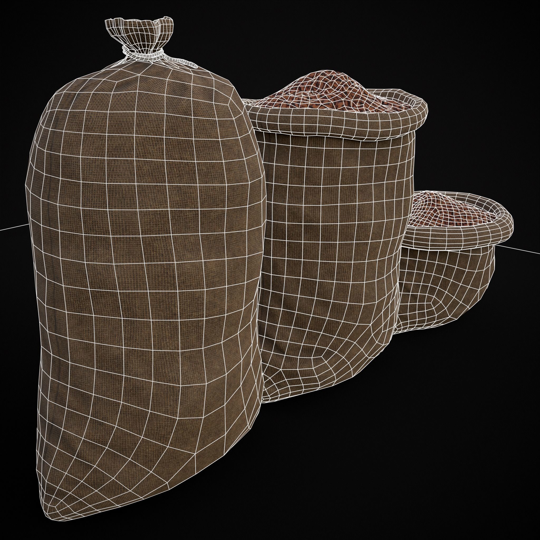 Burlap Sacks of Almonds Low-poly 3D model_10