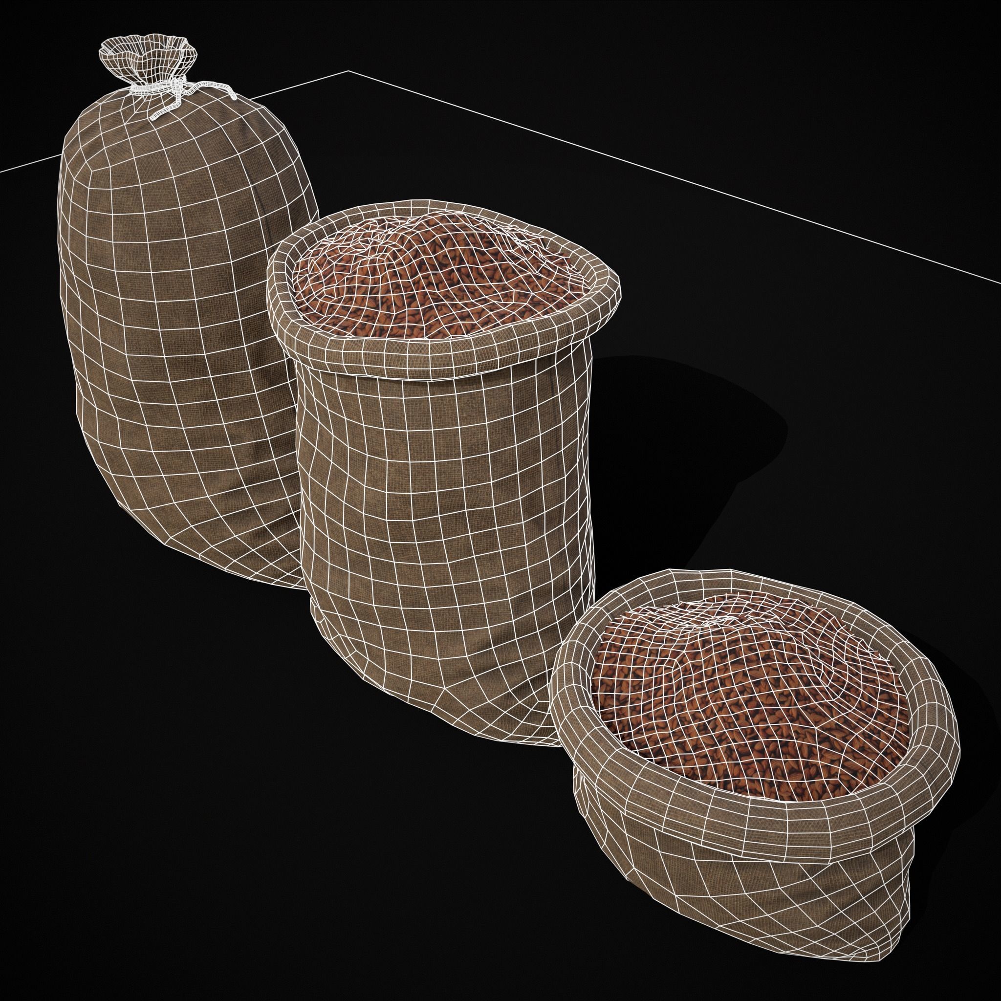 Burlap Sacks of Almonds Low-poly 3D model_8