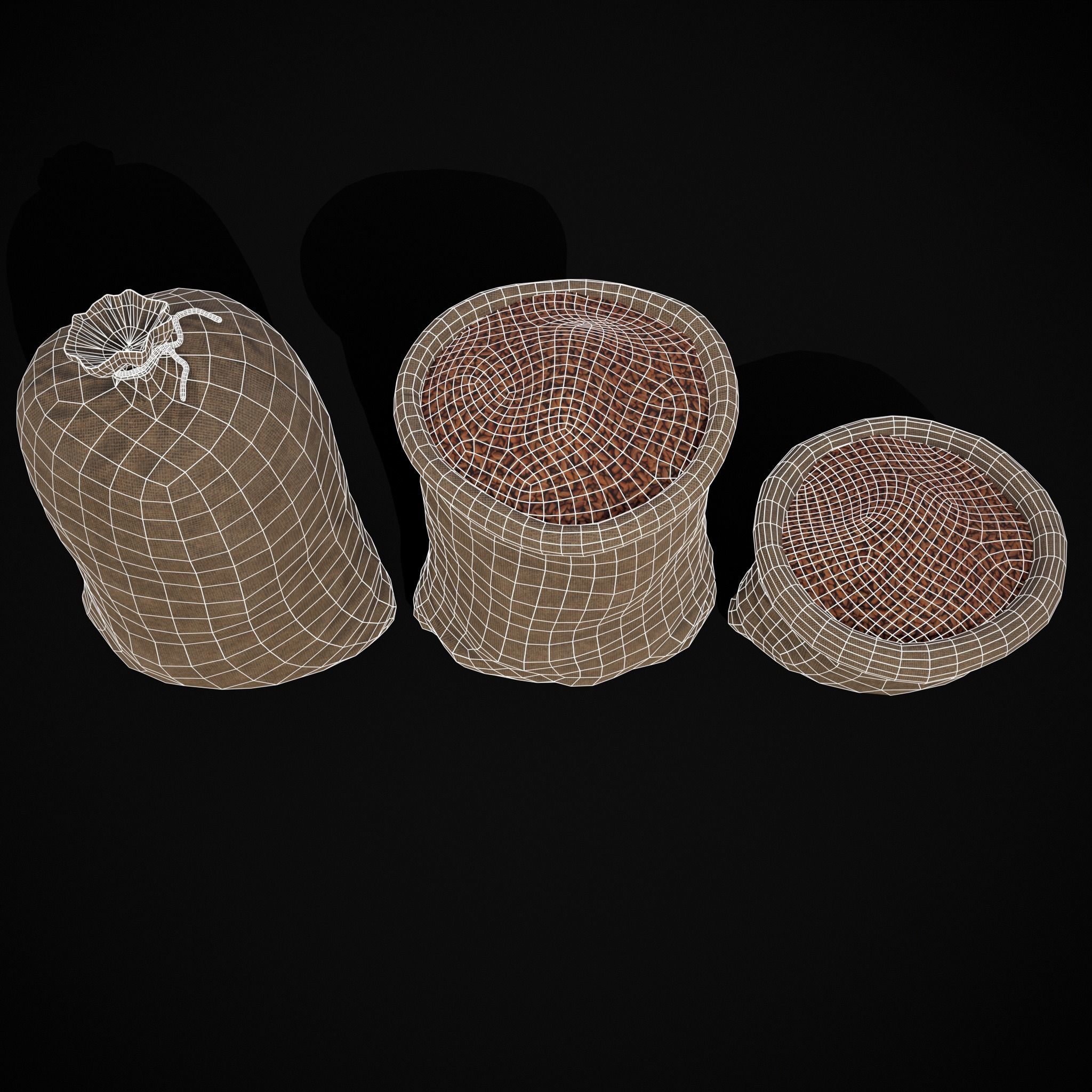 Burlap Sacks of Almonds Low-poly 3D model_4