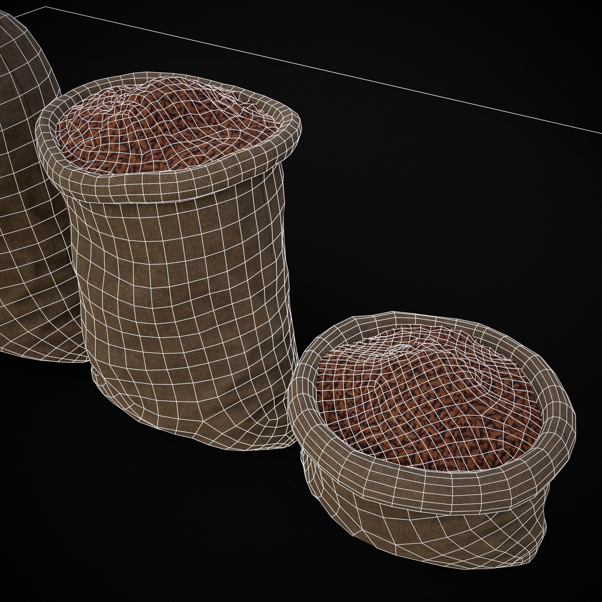 Burlap Sacks of Almonds Low-poly 3D model_12