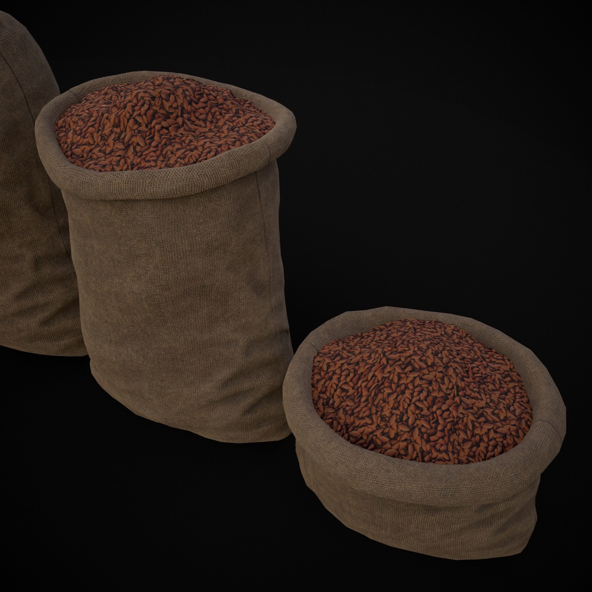 Burlap Sacks of Almonds Low-poly 3D model_11