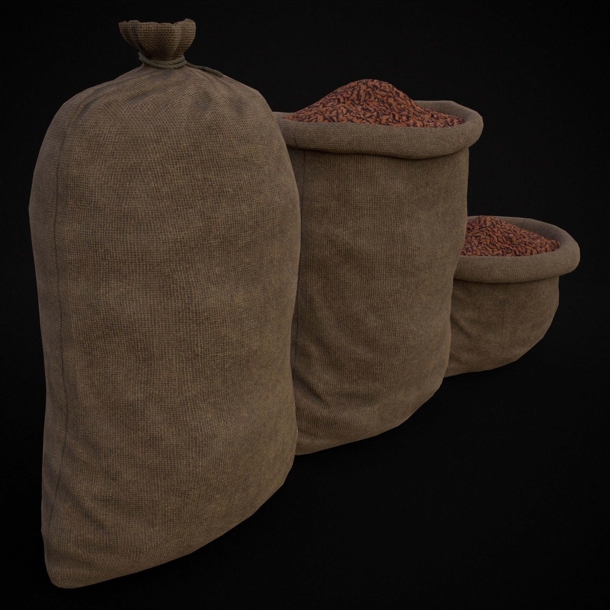 Burlap Sacks of Almonds Low-poly 3D model_9