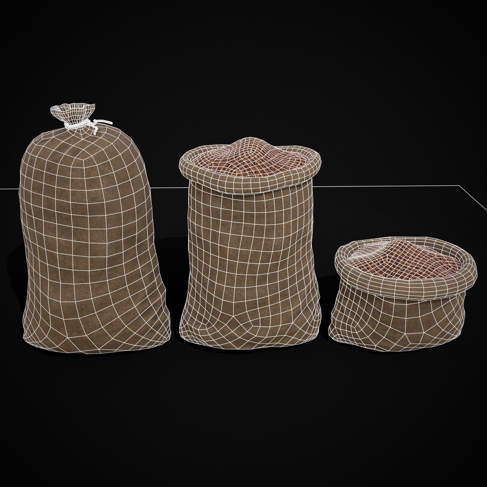 Burlap Sacks of Almonds Low-poly 3D model_2