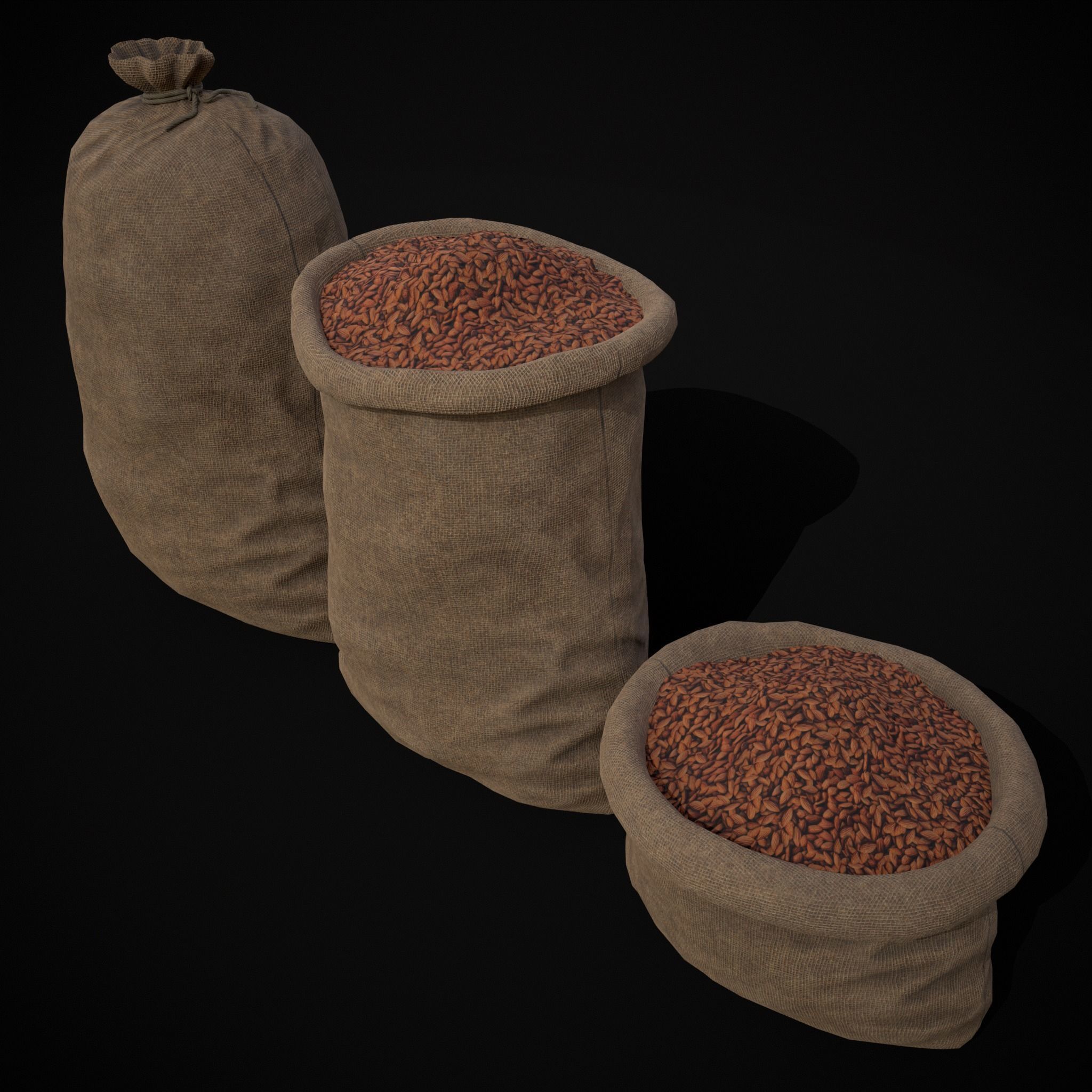 Burlap Sacks of Almonds Low-poly 3D model_7