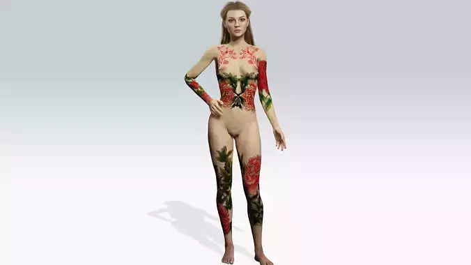 Naked Tattoo Girl - Fully Rigged 3D model