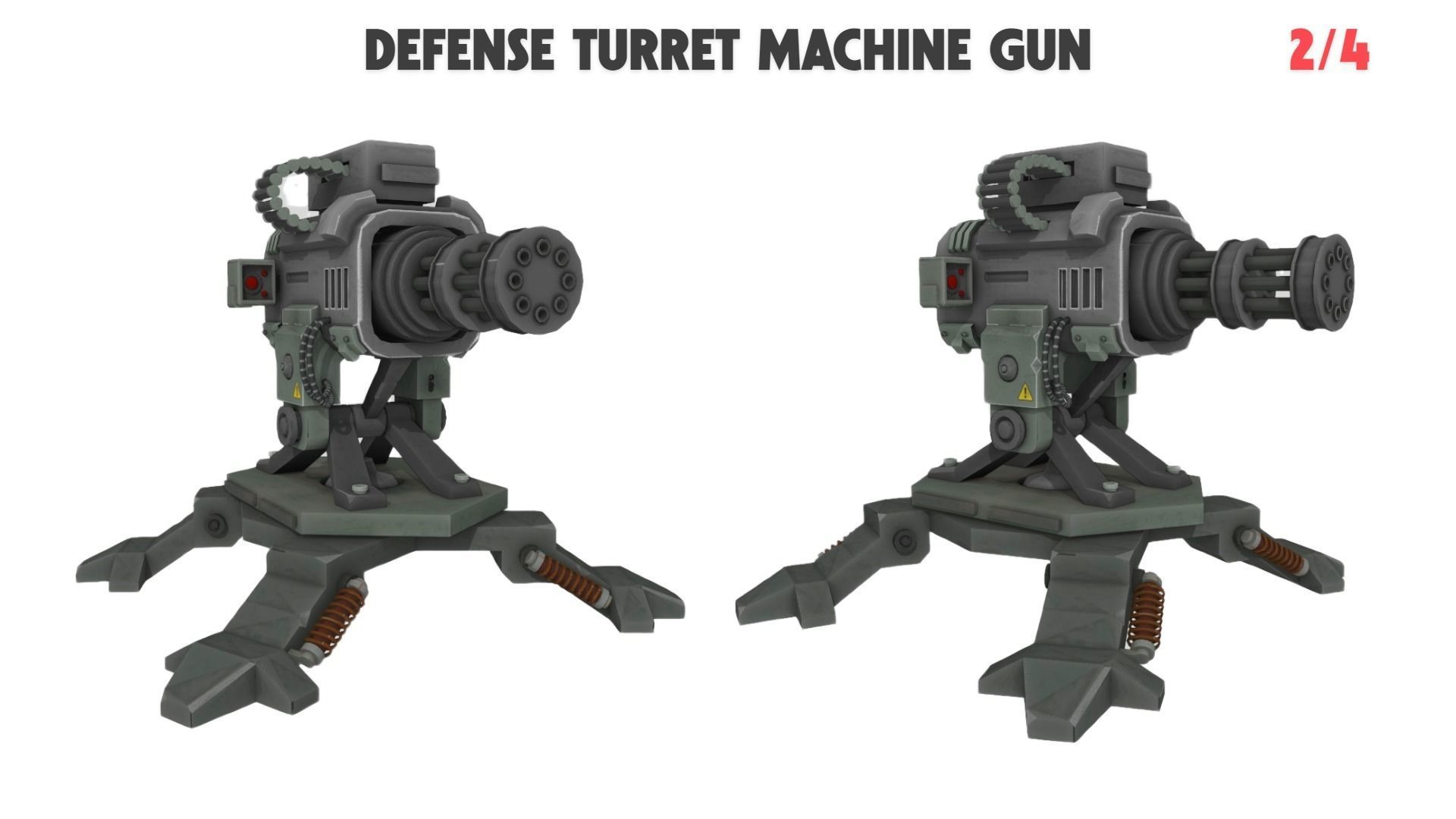 3D Defense Turret Machine Gun Animatable with Multi-Parts Low-poly 3D model_1