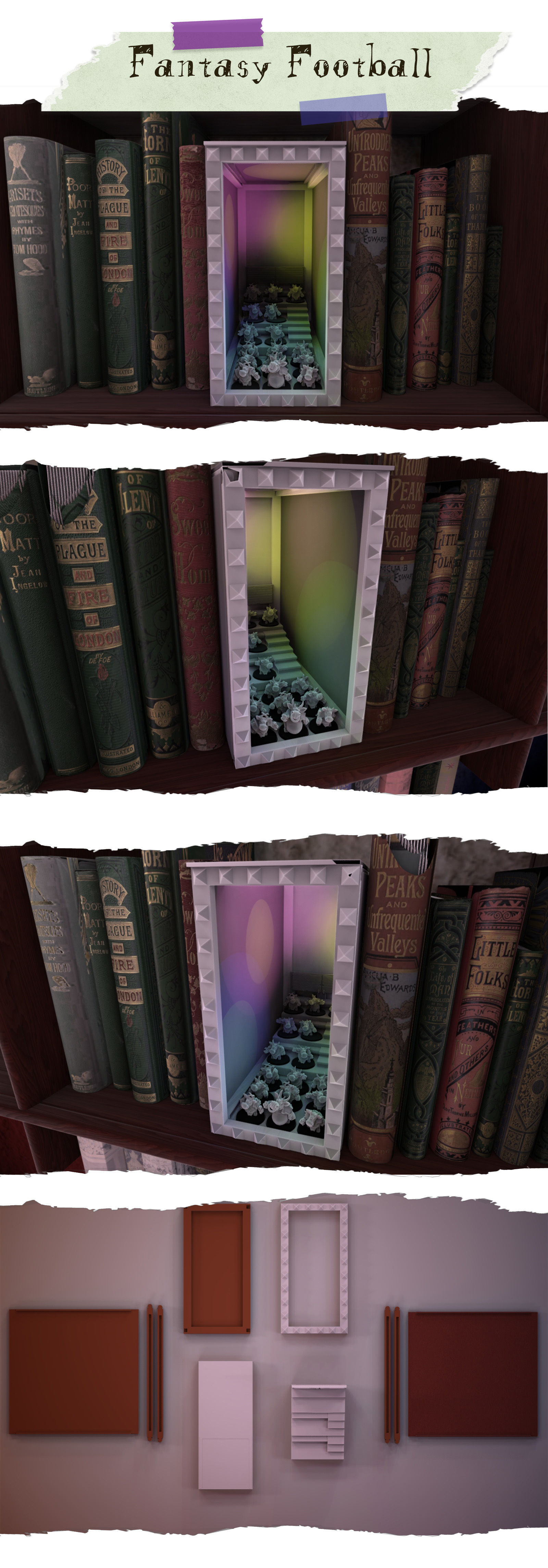 Fantasy football booknook and cow team 3D print model_3