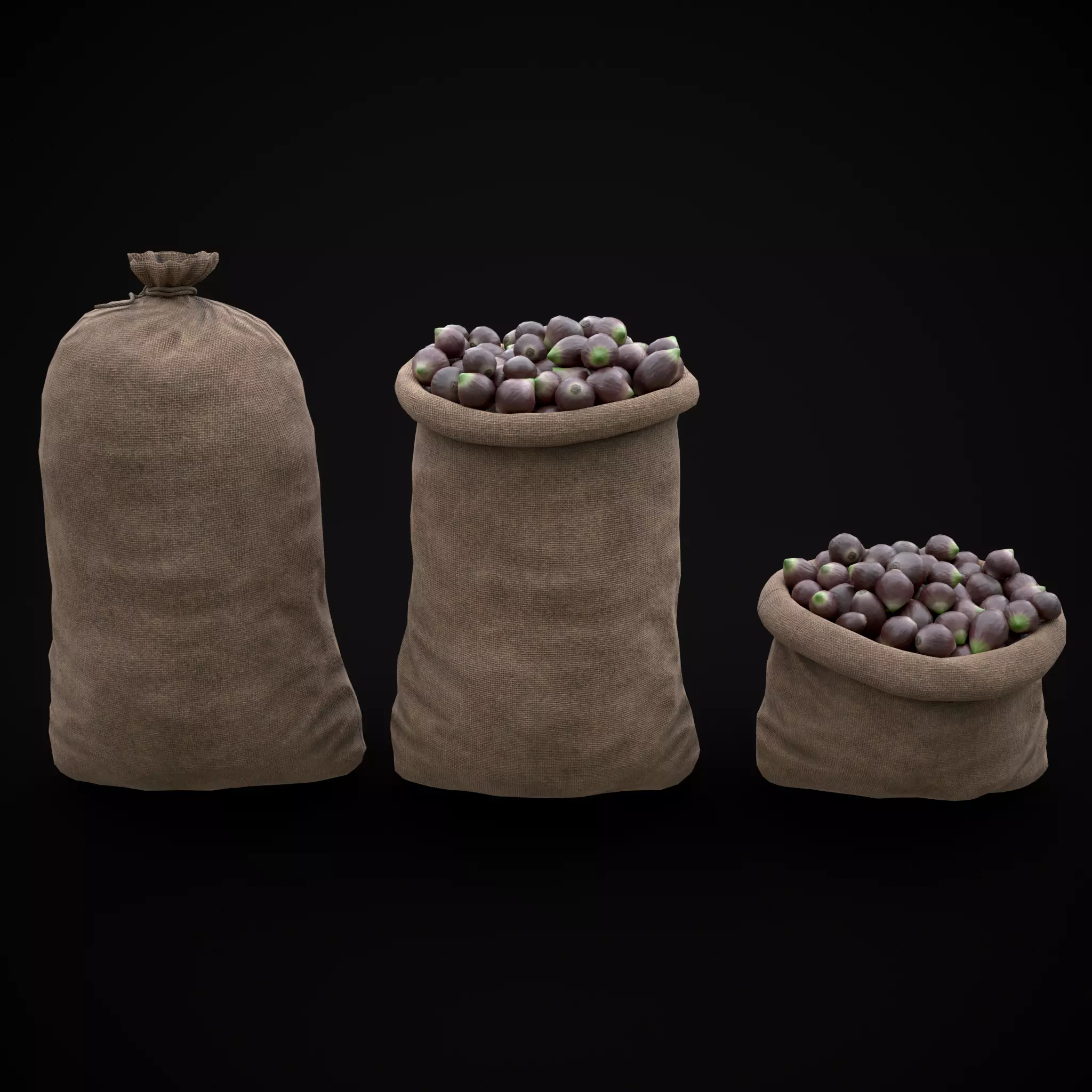 Burlap Sacks of Onions Low-poly 3D model_0