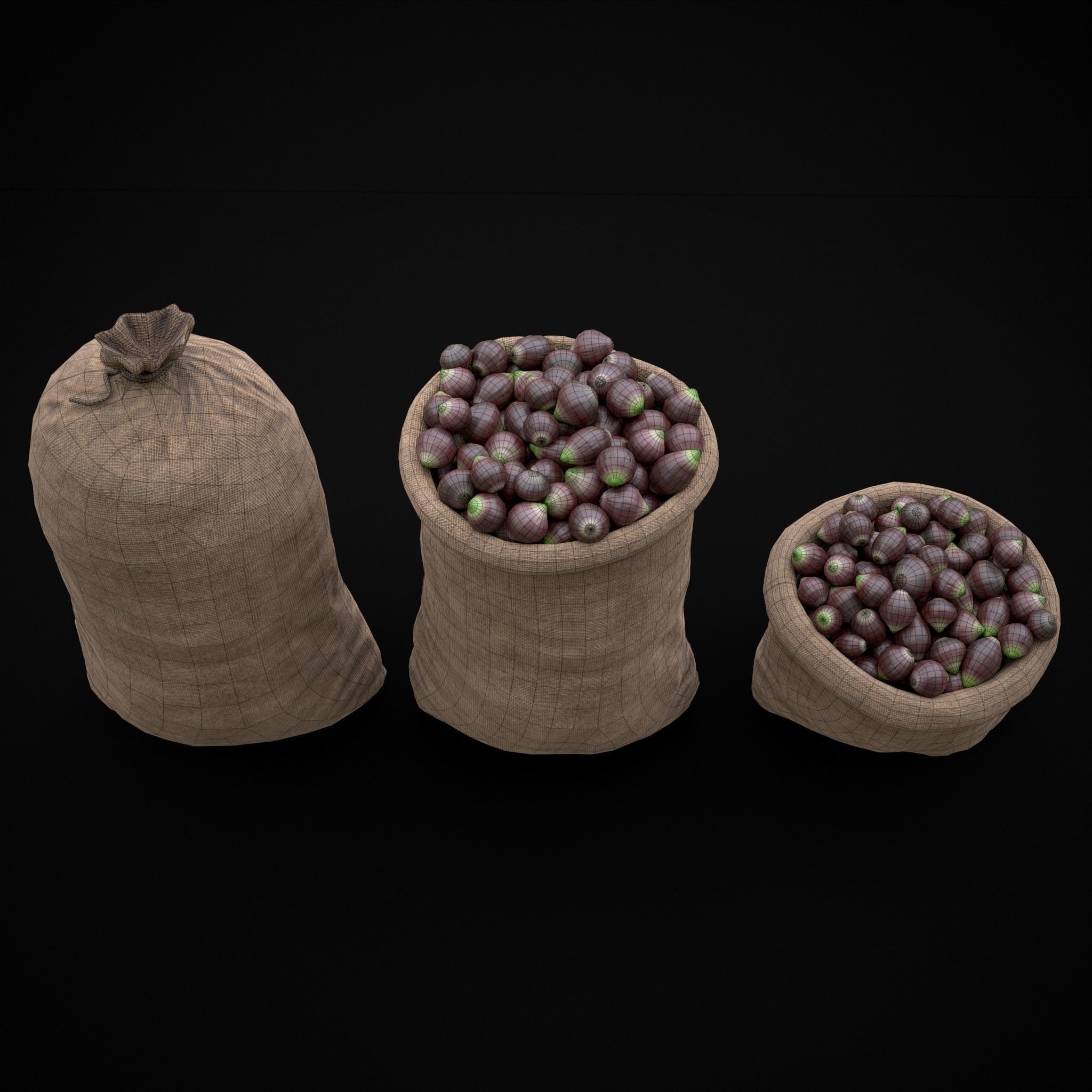 Burlap Sacks of Onions Low-poly 3D model_4