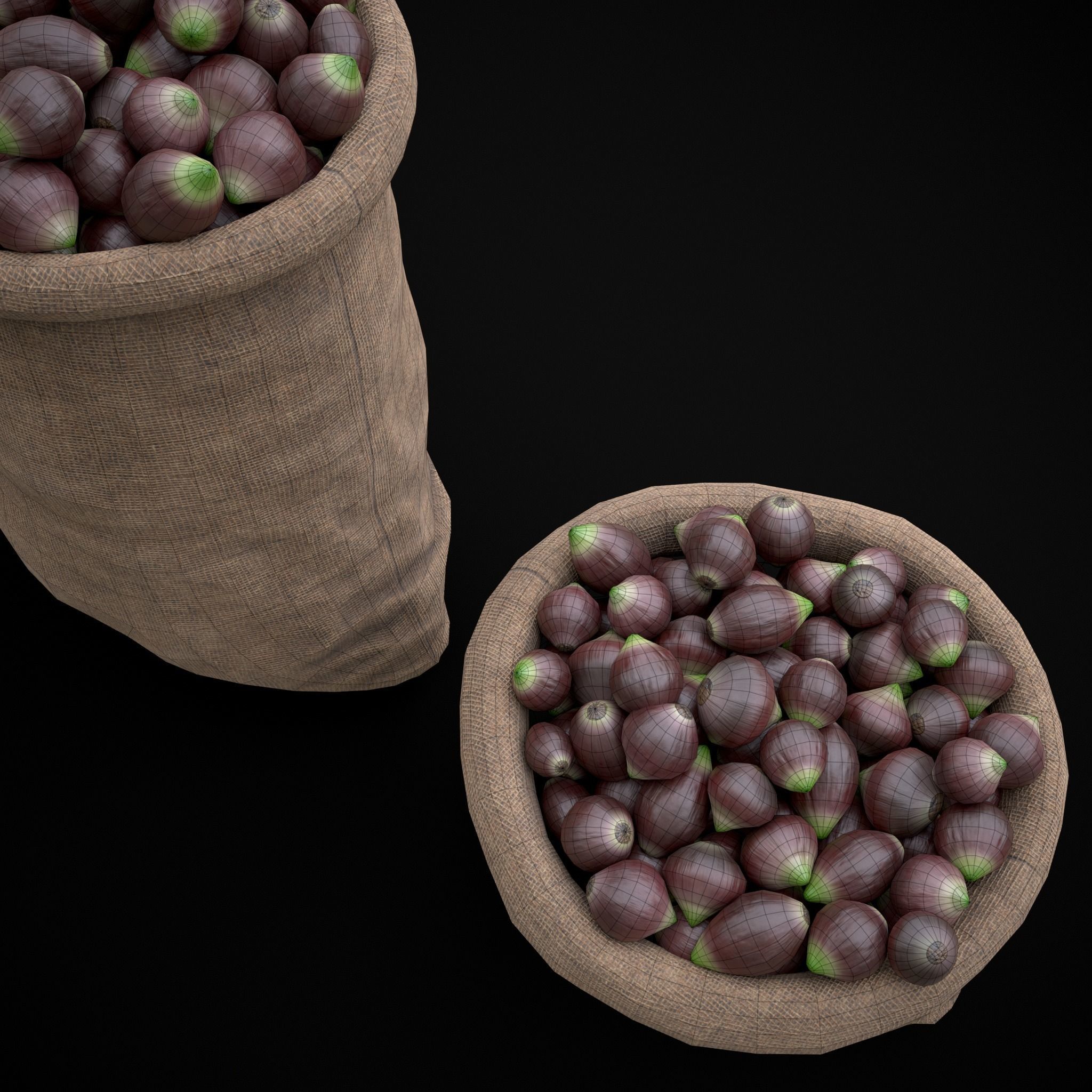 Burlap Sacks of Onions Low-poly 3D model_16