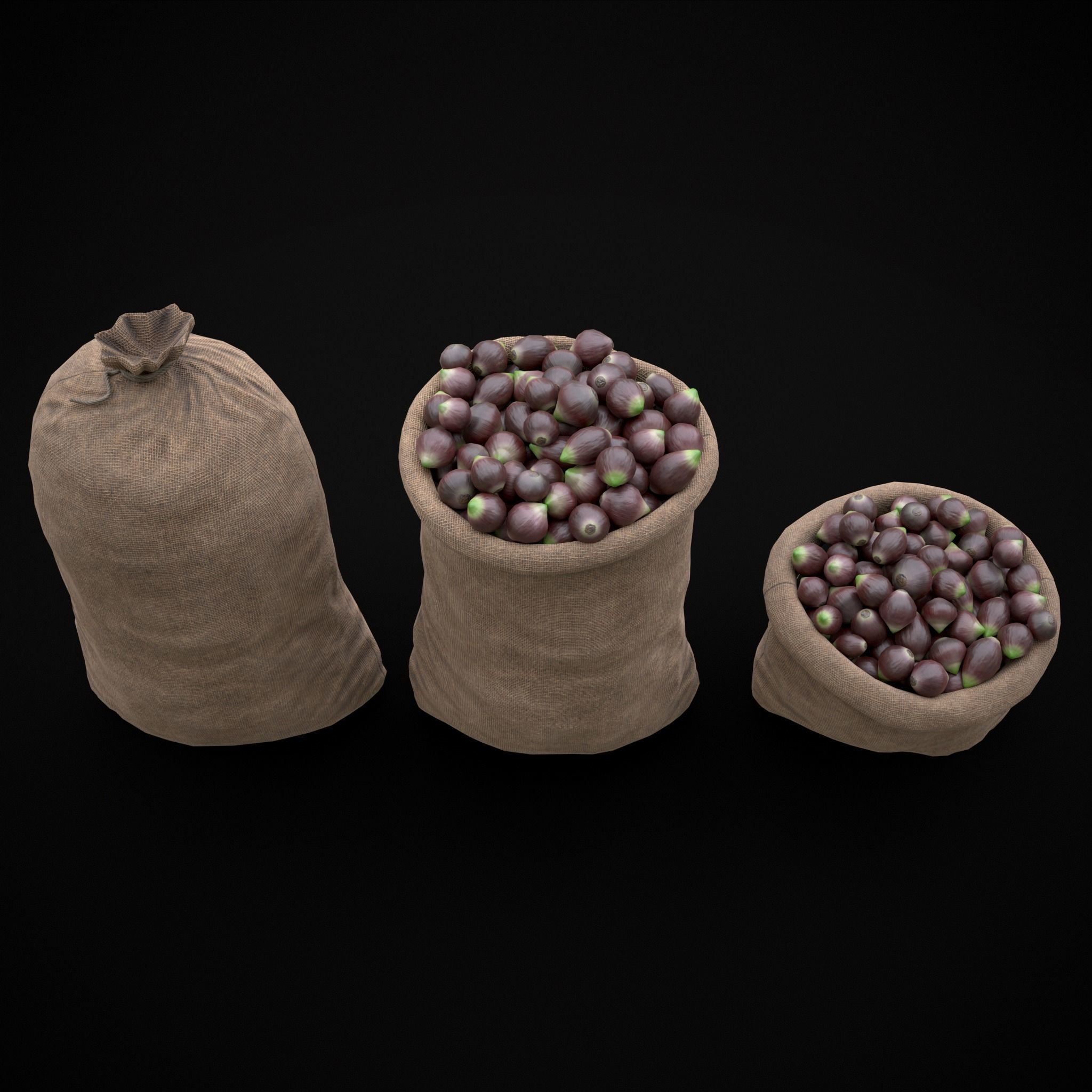 Burlap Sacks of Onions Low-poly 3D model_3