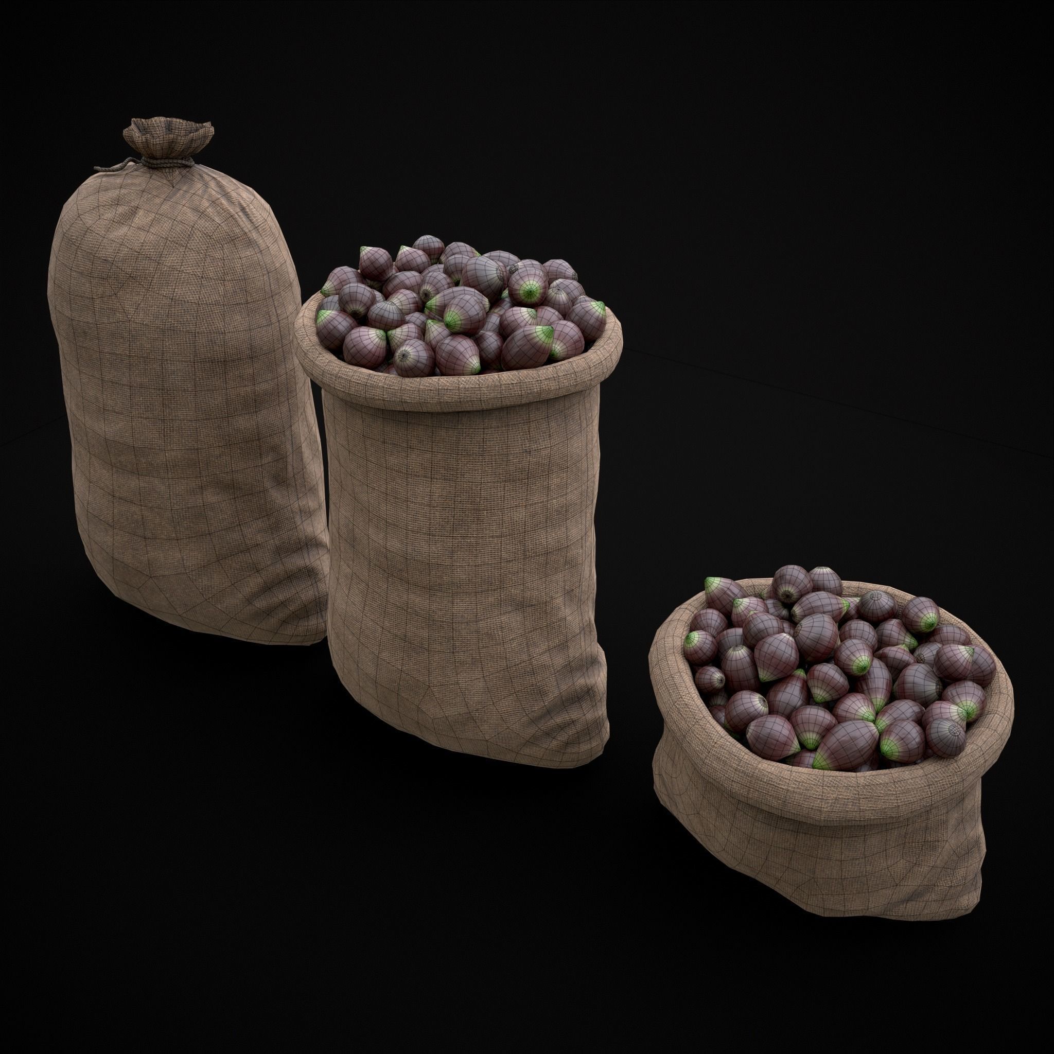 Burlap Sacks of Onions Low-poly 3D model_8