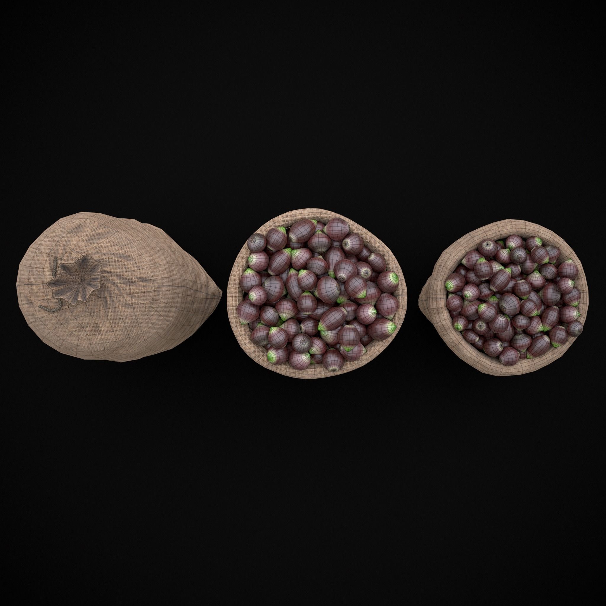 Burlap Sacks of Onions Low-poly 3D model_6