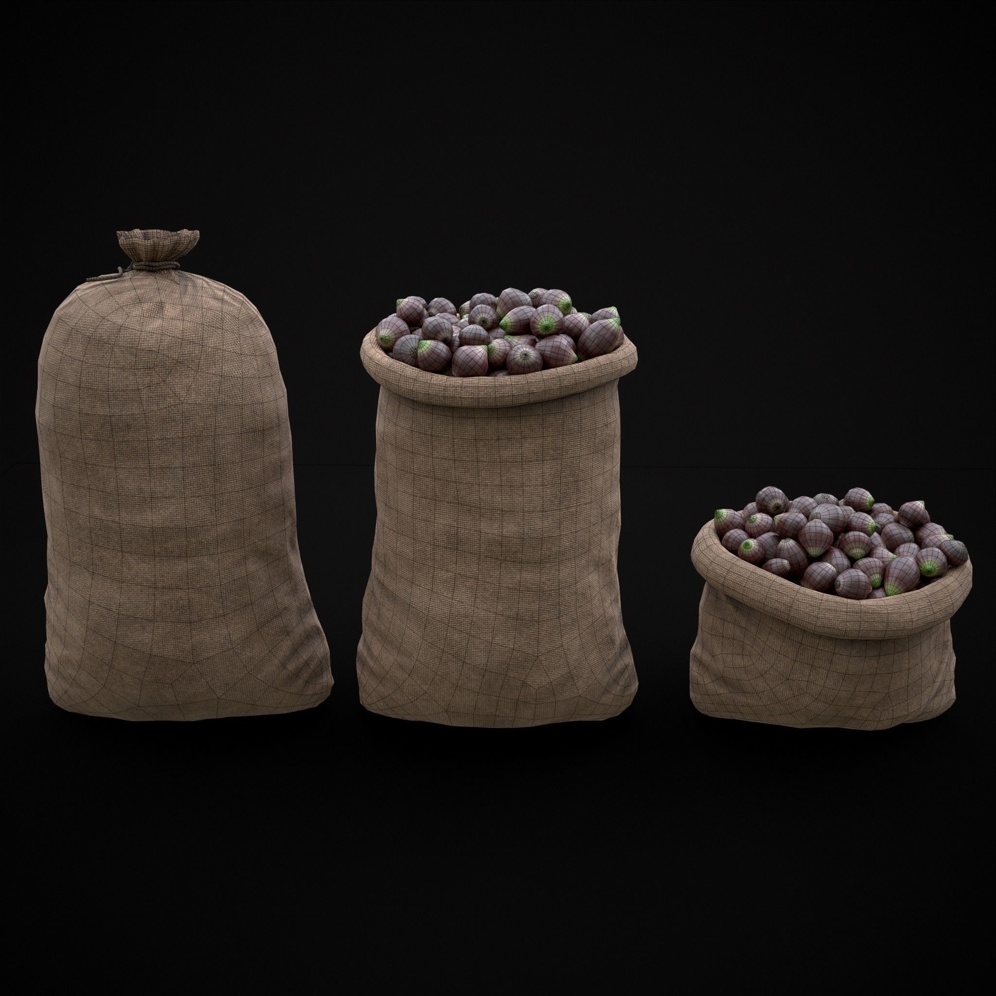 Burlap Sacks of Onions Low-poly 3D model_2