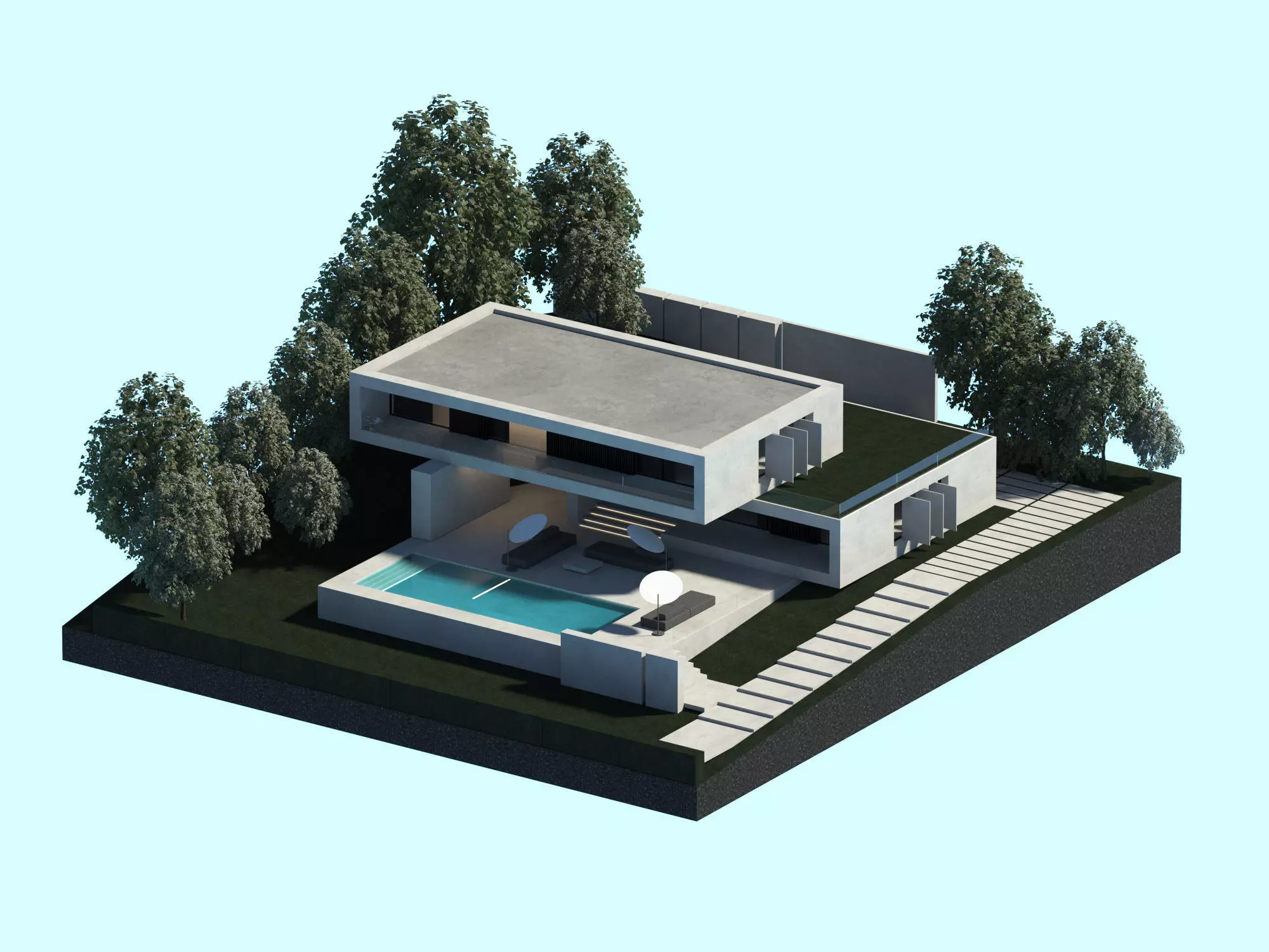 Modern Villa house 3d model 3D model_0