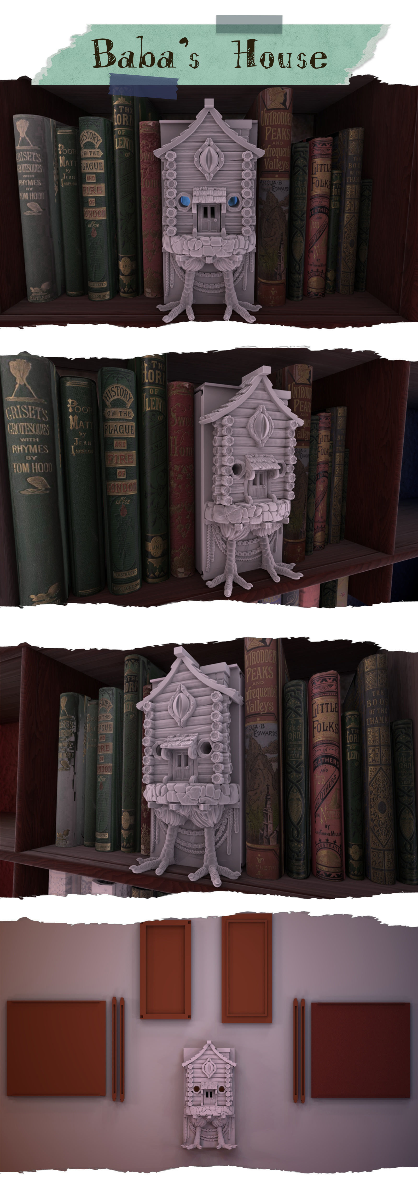 Baba yaga House Booknook 3D print model_4