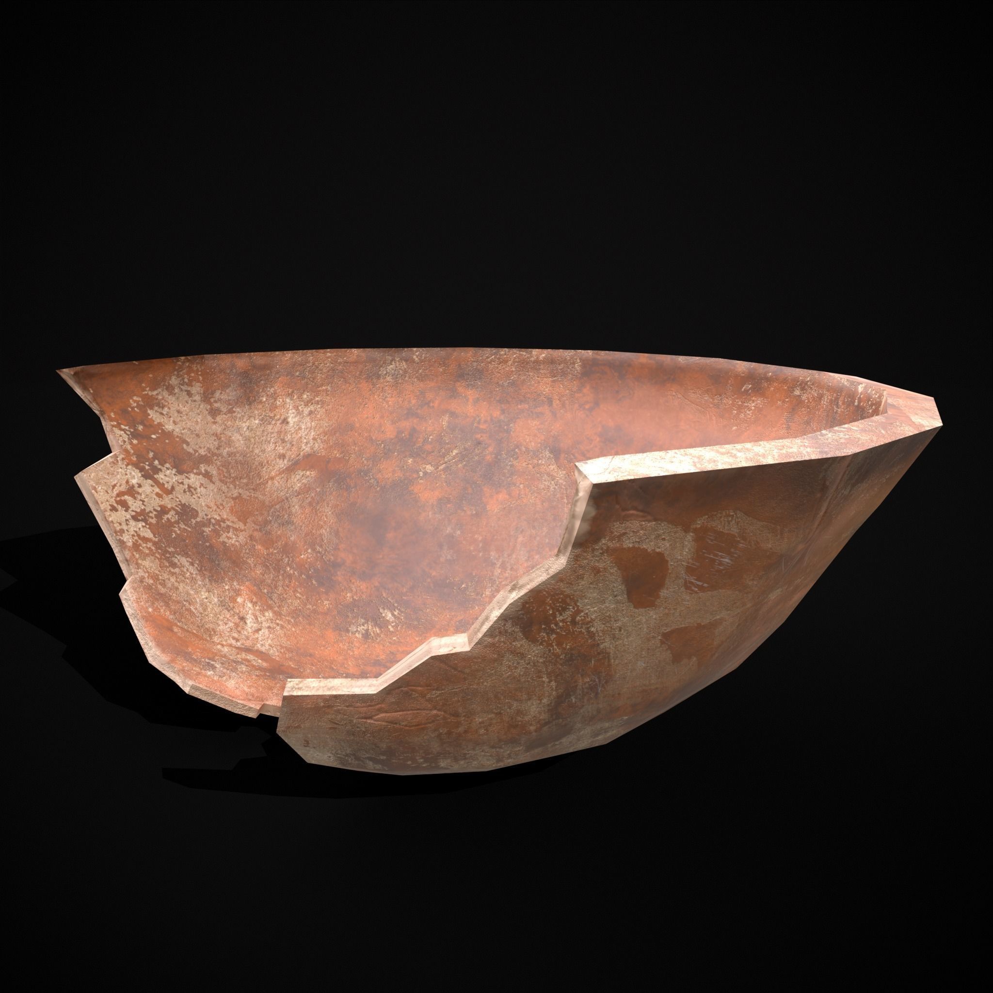 Stack of 5 Cracked Clay Bowls Low-poly 3D model_9