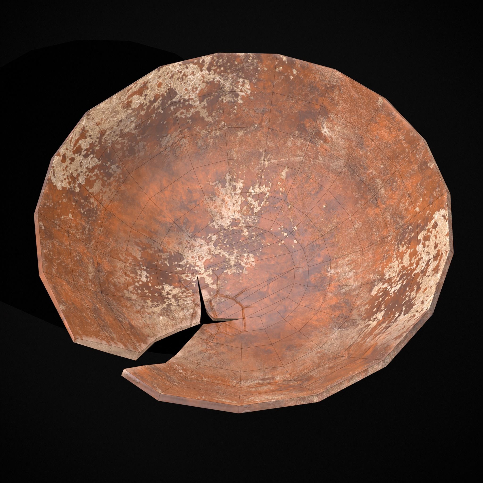 Stack of 5 Cracked Clay Bowls Low-poly 3D model_12