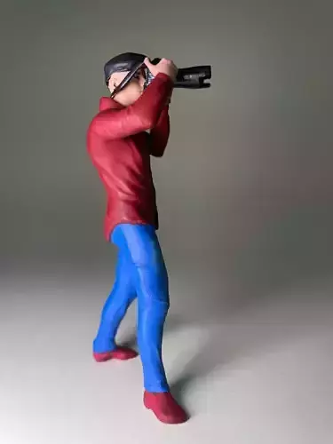 Fancy photographer figurine with big photo camera High Poly 3D print model