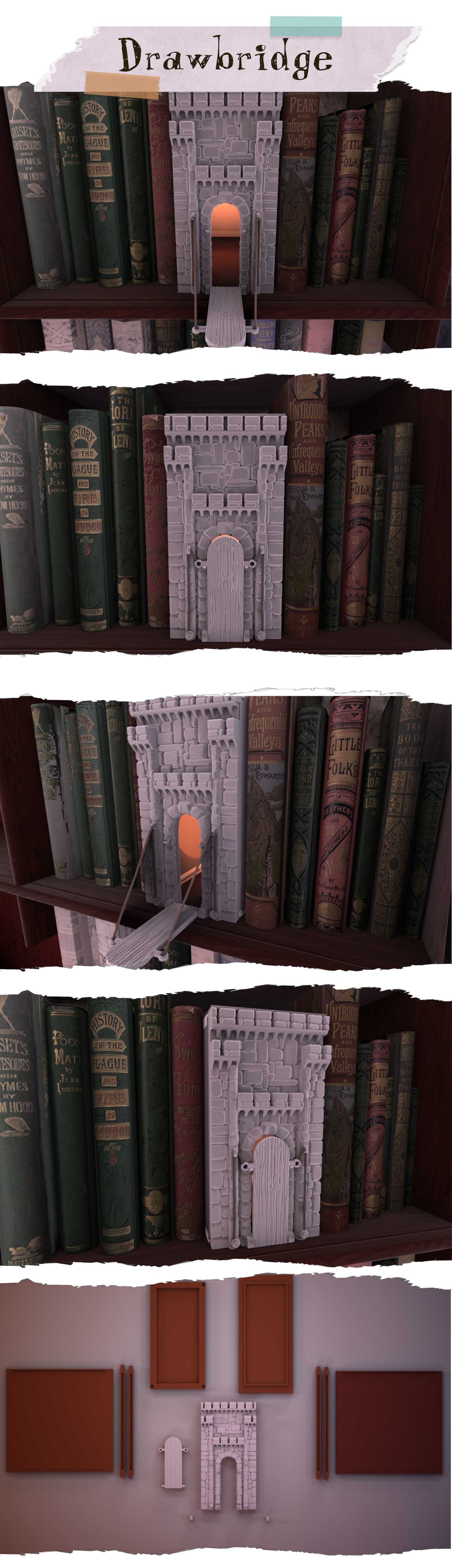 Drawbridge Booknook 3D print model_5