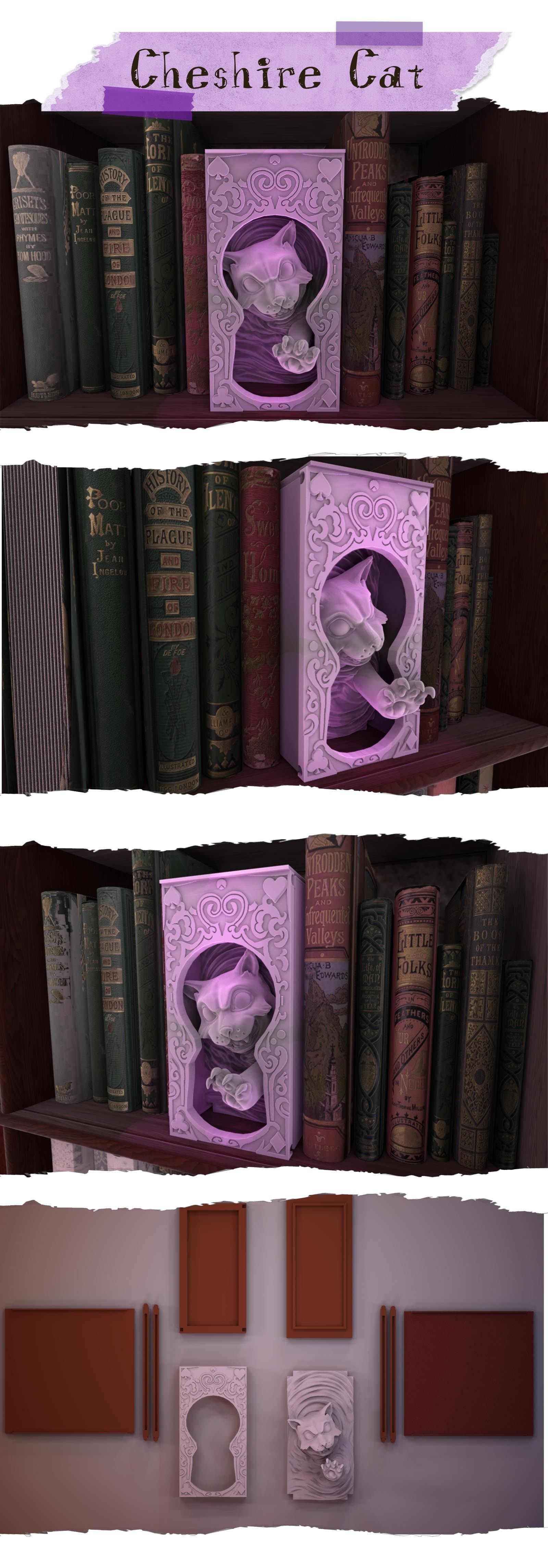 Cheshire cat Booknook  3D print model_4