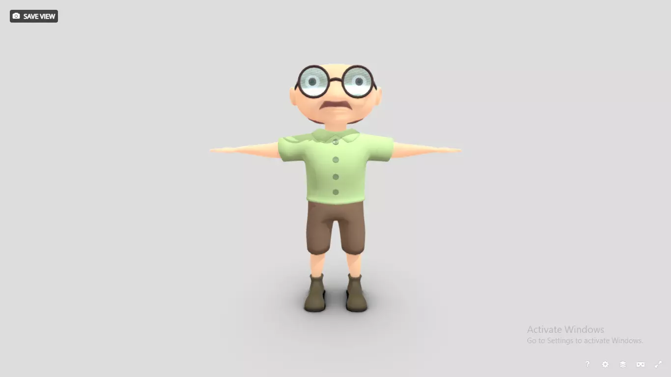 3d old Man with glasses character Grandfather Low-poly 3D model 3D model_0
