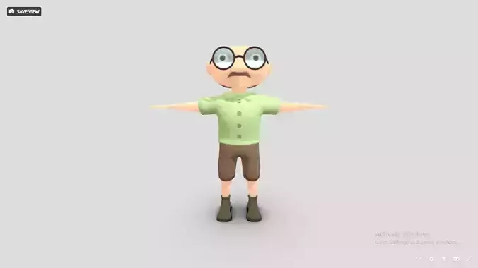 3d old Man with glasses character Grandfather Low-poly 3D model