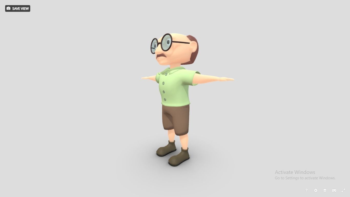 3d old Man with glasses character Grandfather Low-poly 3D model 3D model_1