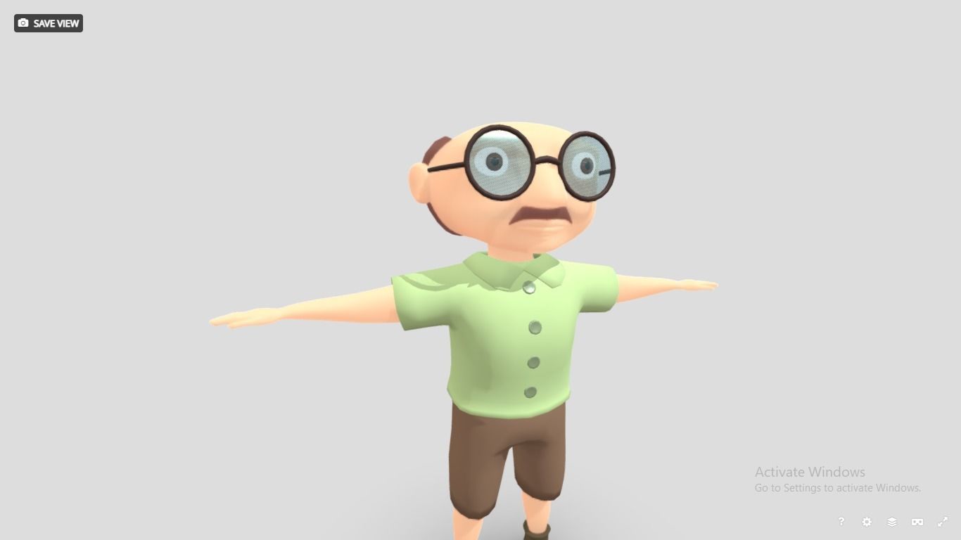 3d old Man with glasses character Grandfather Low-poly 3D model 3D model_4