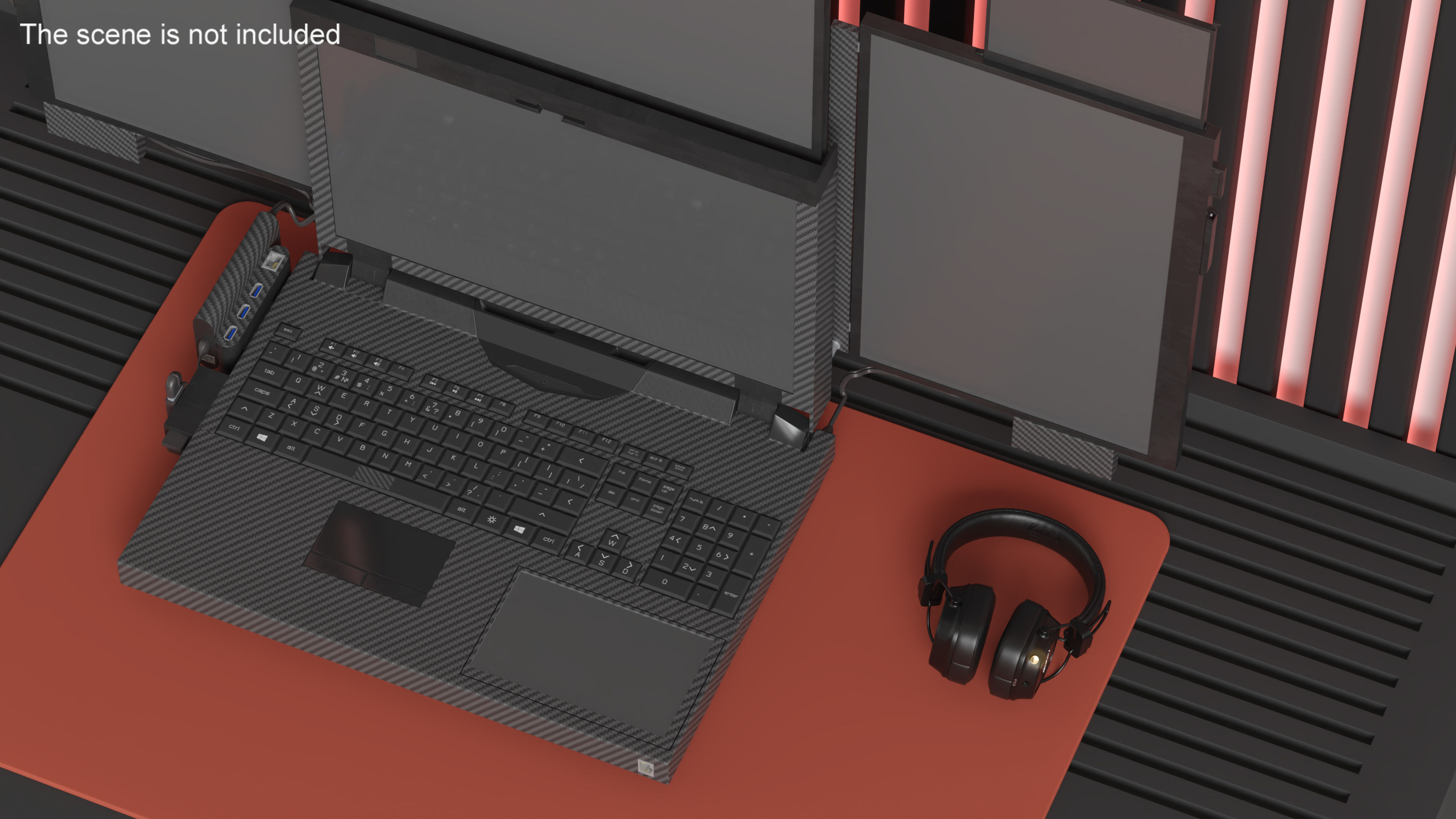 Professional Laptop with 6 Screens Rigged 3D model