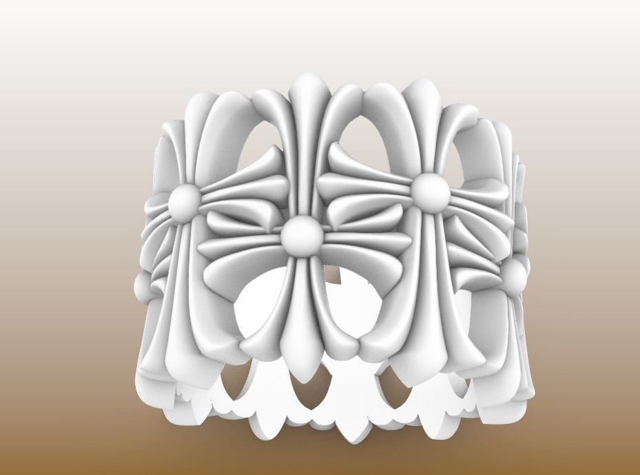 Chrome Hearts style Cemetery Ring 3D print model_1