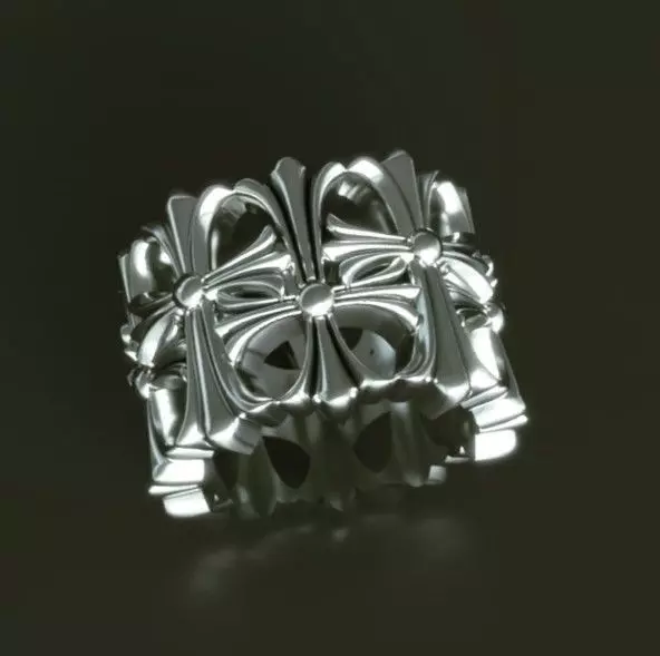 Chrome Hearts style Cemetery Ring 3D print model_0