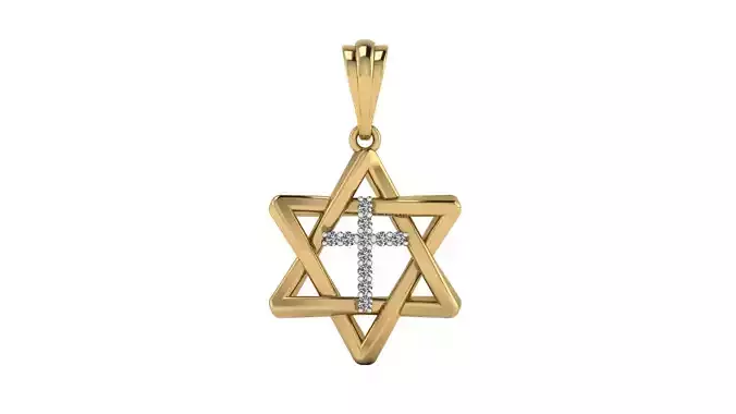 Star of David and Latin Cross Pendant with Diamonds 22 mm