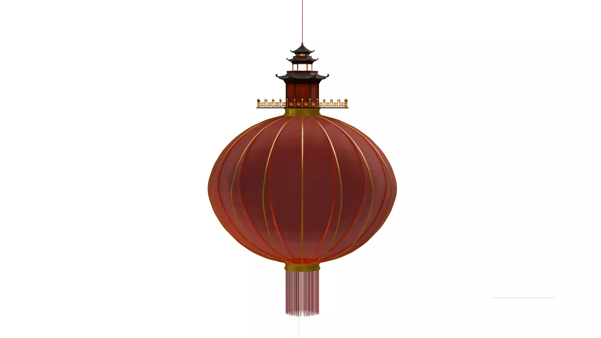 The red Chinese lantern with the light animation Low-poly 3D model