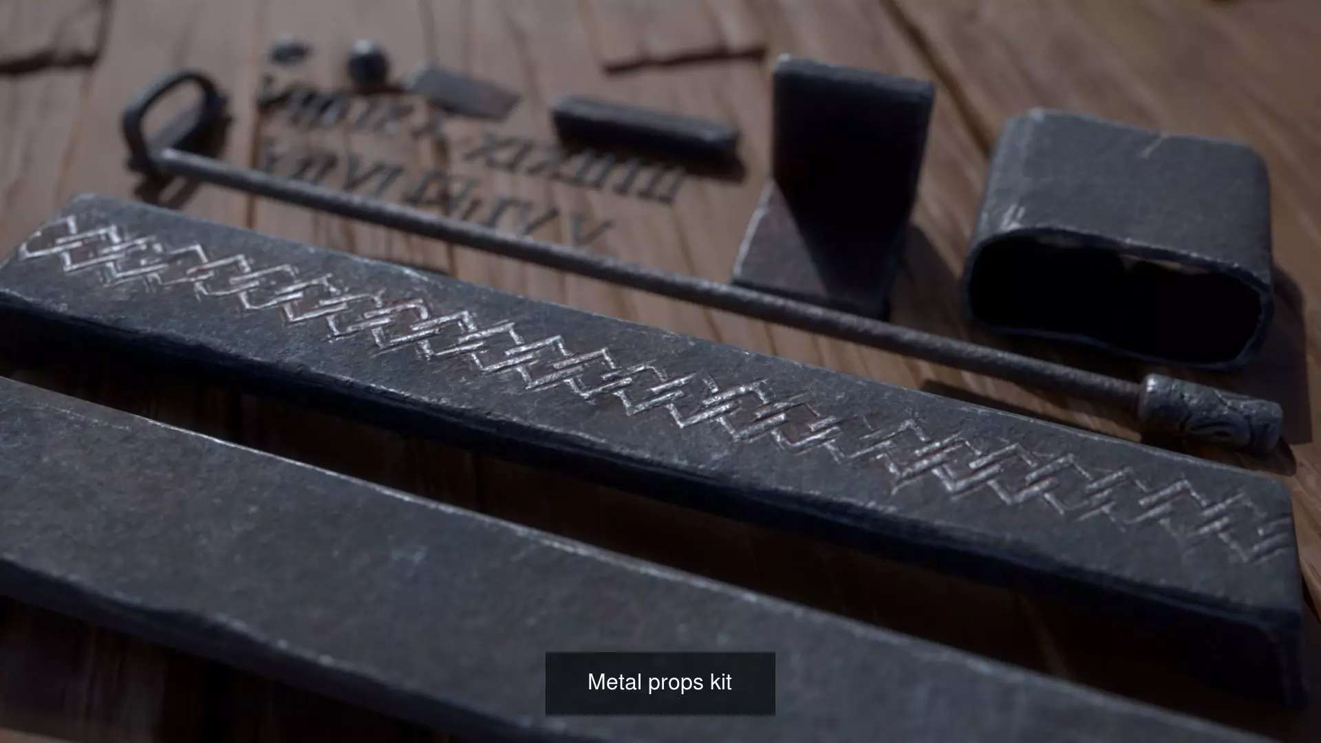 Medieval wood planks and metal collection _0